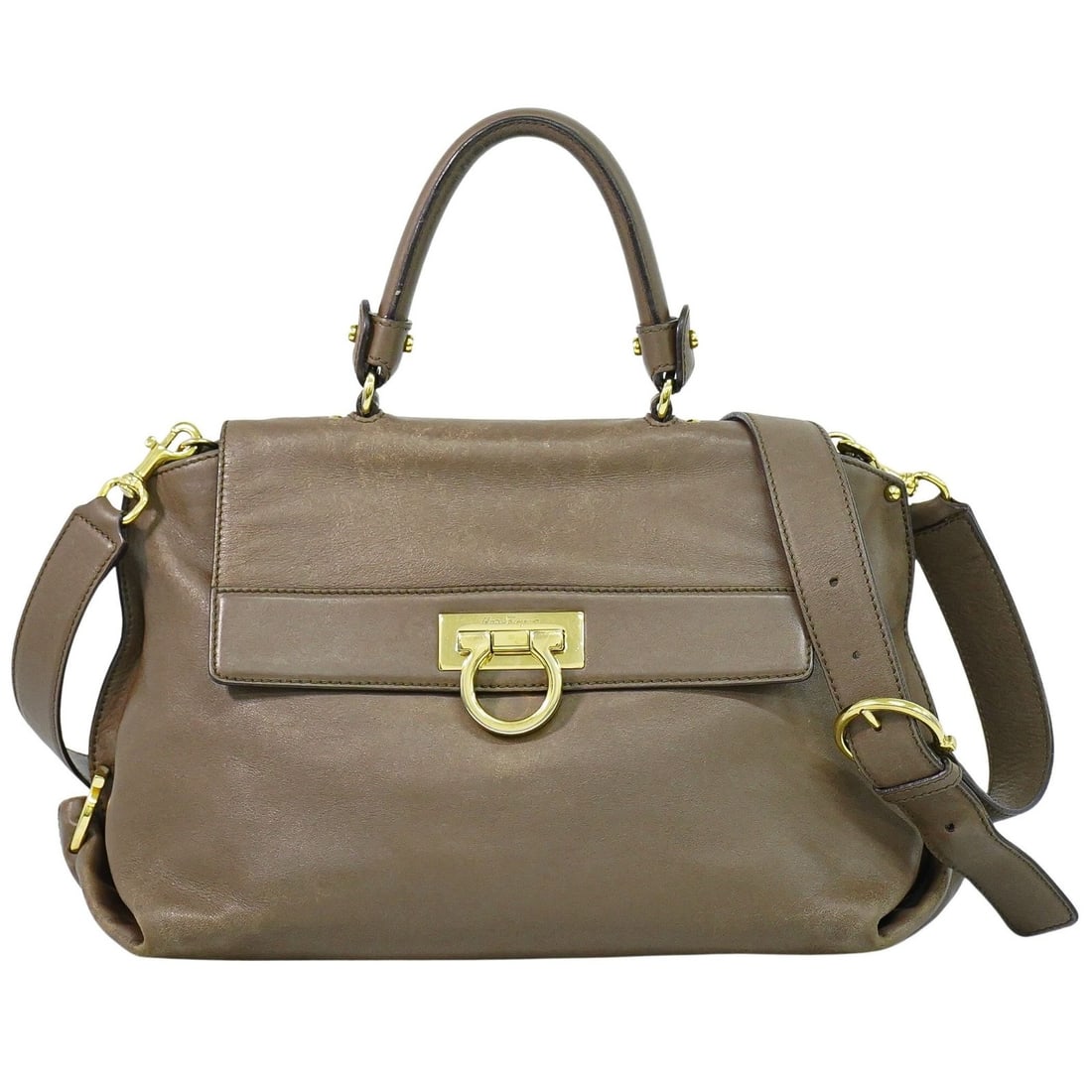 Brown Sofia Satchel by Salvatore Ferragamo Smooth Leather Handbag 30cm: Brown Sofia Satchel by Salvatore Ferragamo Smooth Leather Handbag 30cm This Salvatore Ferragamo Sofia Satchel is crafted from smooth brown leather and designed for women. It features a structured silh