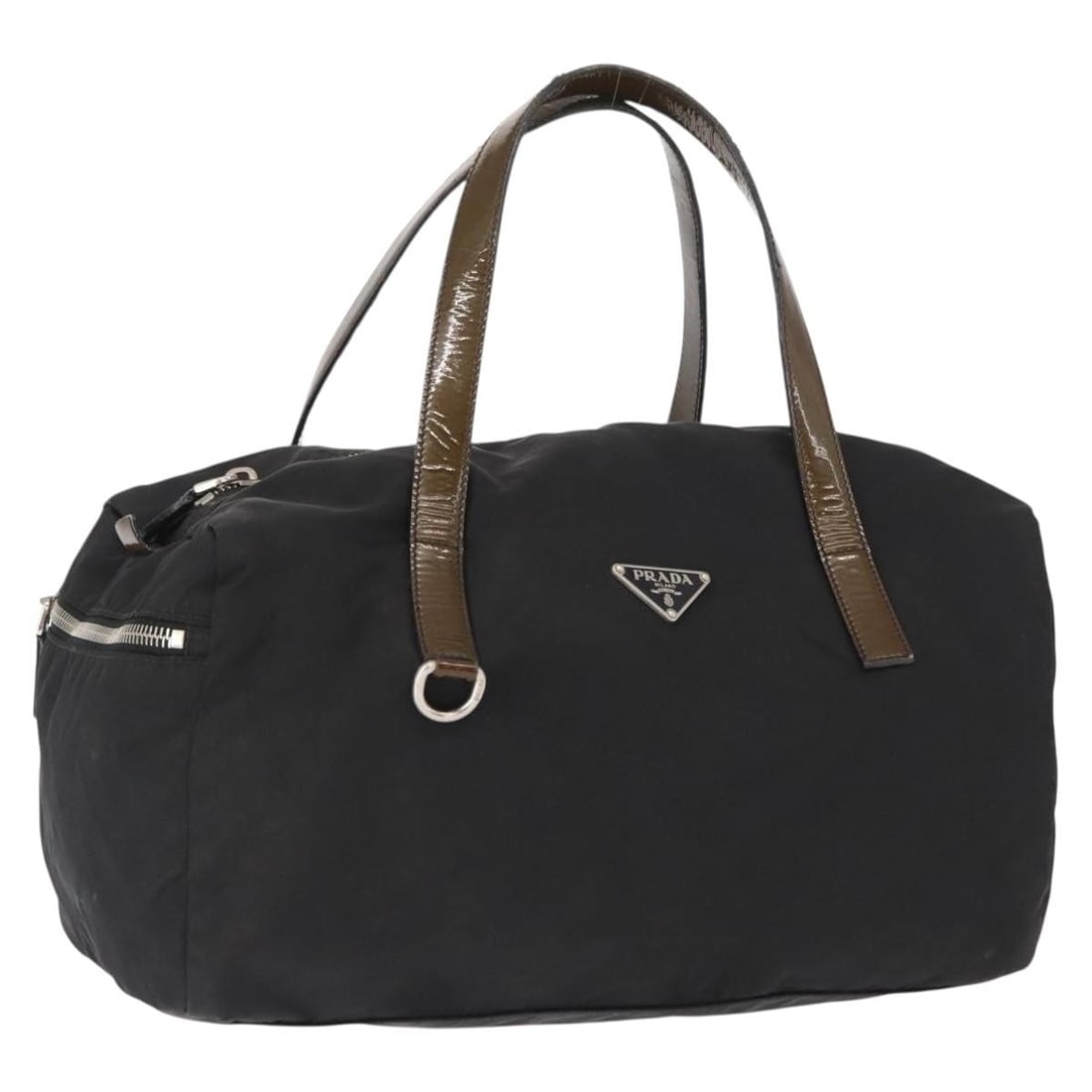 Prada Nylon Silver Black Women Handbag Italy: Prada Nylon Silver Black Women Handbag Italy This PRADA women's handbag is crafted from nylon in a striking silver and black color combination. Made in Italy, the bag features a structured silhouette 