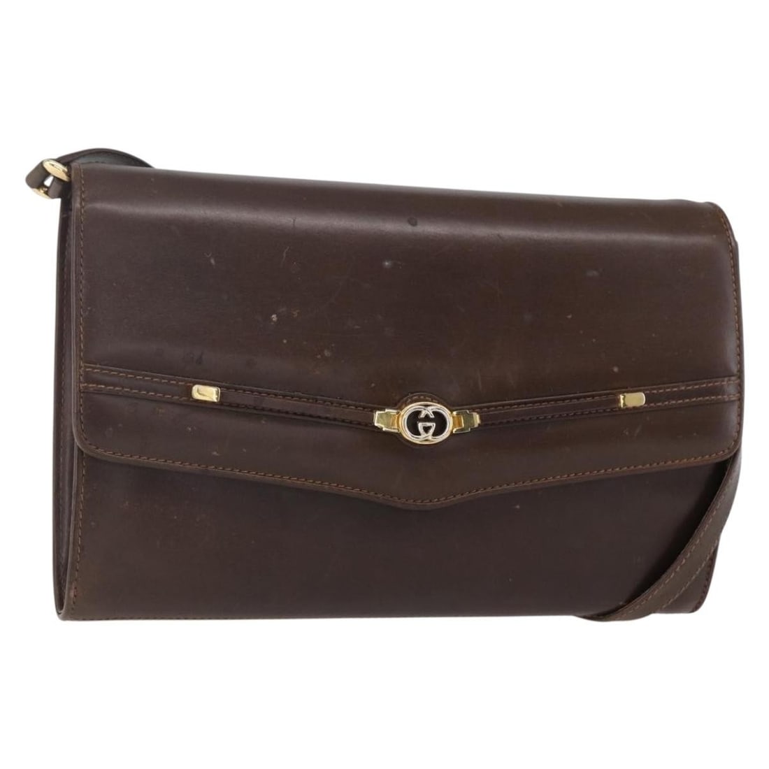 GUCCI Brown Gold Leather Shoulder Bag Auth 152976 Italy: GUCCI Brown Gold Leather Shoulder Bag Auth 152976 Italy This authentic GUCCI shoulder bag is crafted from luxurious brown leather with gold accents, showcasing the brand's signature style and quality.