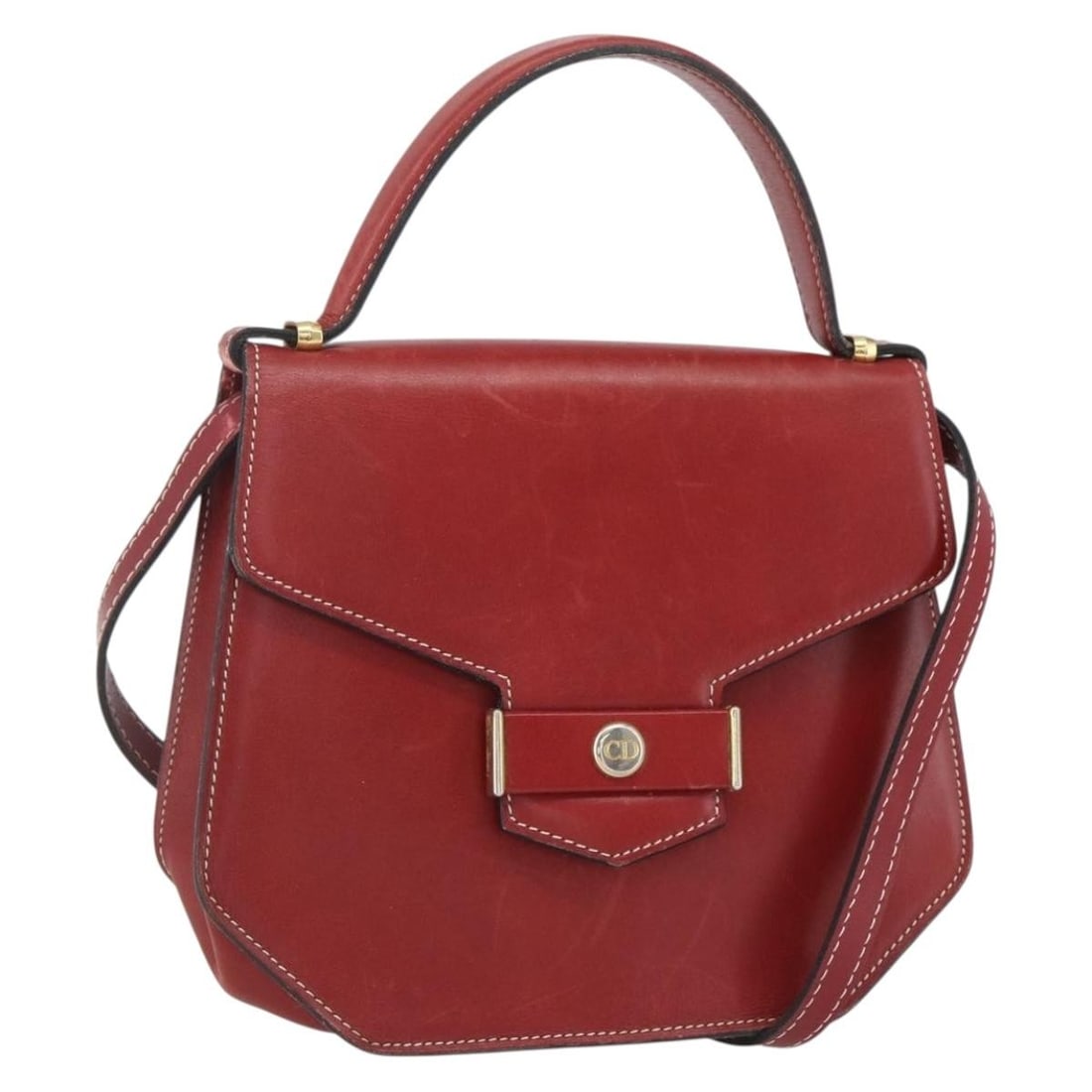 Red Leather Christian Dior 2way Handbag with Gold Detail and Shoulder Strap: Red Leather Christian Dior 2way Handbag with Gold Detail and Shoulder Strap This Christian Dior handbag is crafted from red leather and features both top handles and a detachable shoulder strap for ve