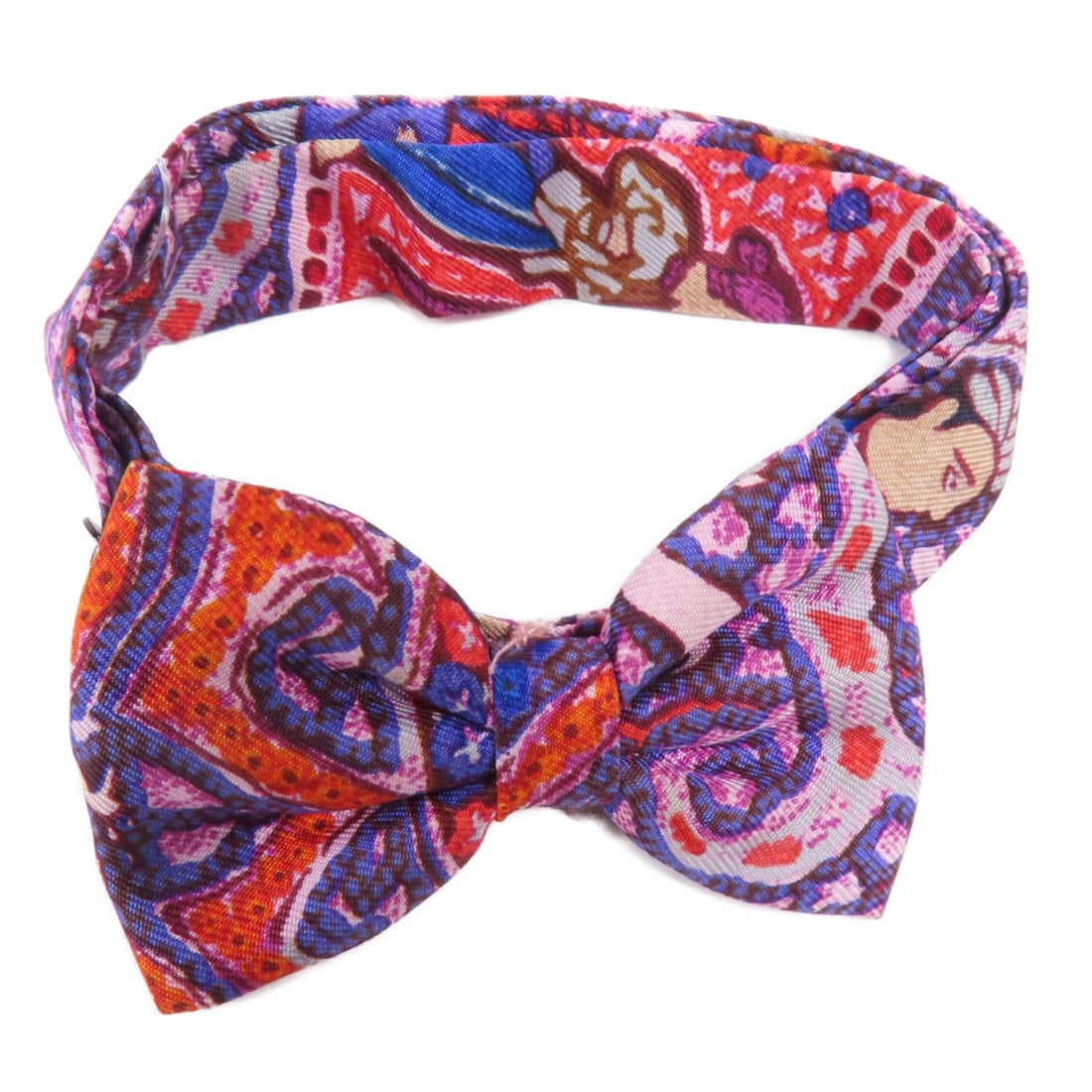 Silk Multicolor Bowtie Neckwear from HERMES France: Silk Multicolor Bowtie Neckwear from HERMES France This Hermes tie features a vibrant multicolor design crafted from luxurious silk. Designed for unisex wear, it showcases the brand's renowned craftsm