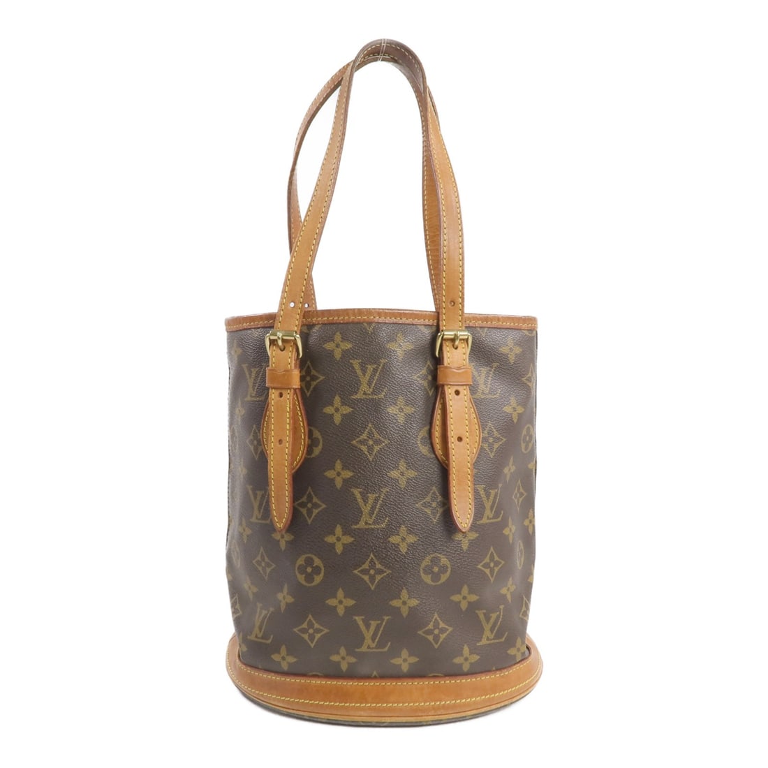 Louis Vuitton Monogram Bucket PM Tote with Gold Hardware M42238: Louis Vuitton Monogram Bucket PM Tote with Gold Hardware M42238 This Louis Vuitton Bucket PM tote bag features the signature brown monogram pattern in durable PVC coated canvas. Designed for women, th