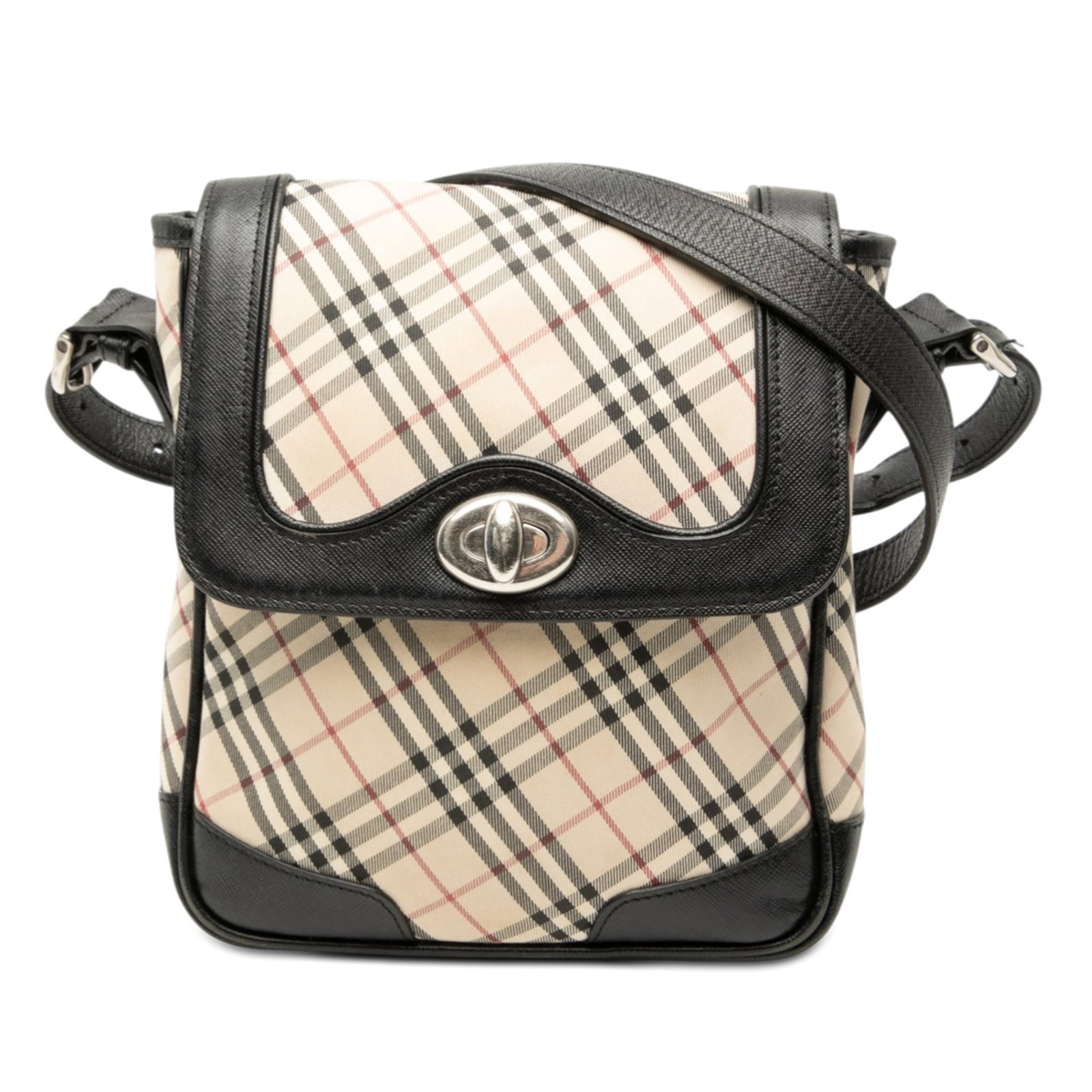 Burberry Nova Check Beige Canvas Crossbody Bag with Leather Trim: Burberry Nova Check Beige Canvas Crossbody Bag with Leather Trim This Burberry Nova Check Canvas Crossbody bag features a canvas body with leather trim and an adjustable flat leather strap. It is desi