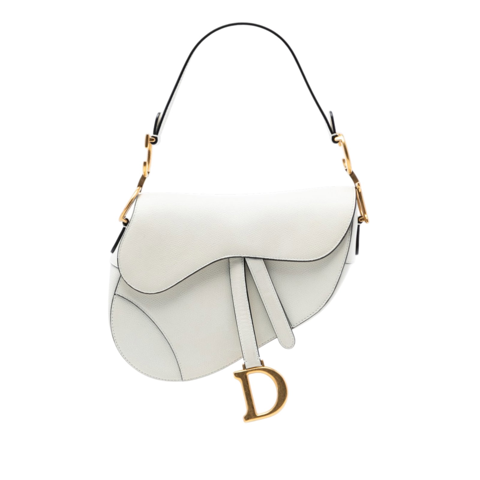White Dior Saddle Shoulder Bag in Grained Calfskin Leather (1 of 7)