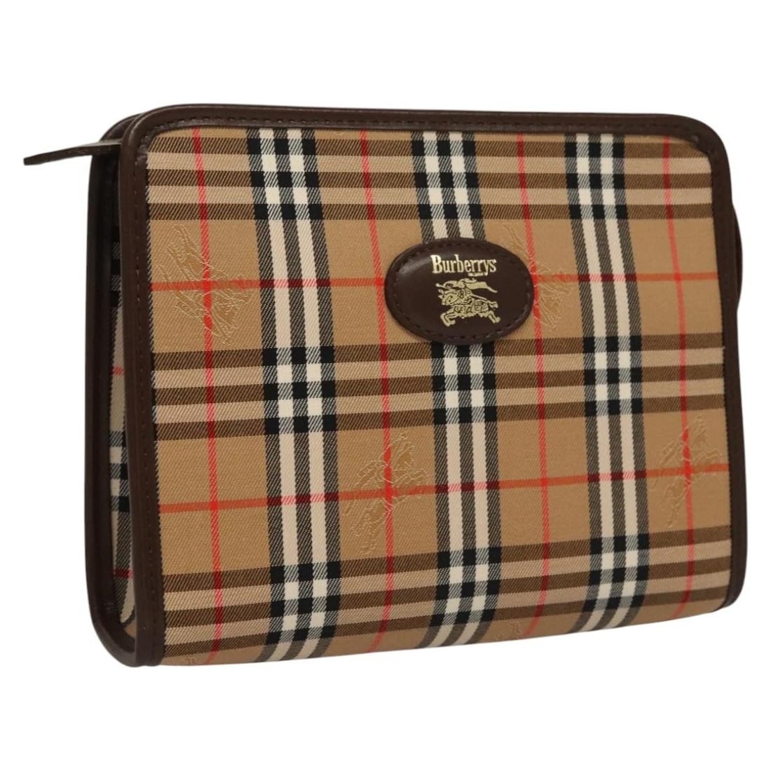 Beige Canvas Nova Check Pouch by Burberrys for Women: Beige Canvas Nova Check Pouch by Burberrys for Women This Burberrys Nova Check accessory pouch is crafted from beige canvas and is designed for women. It features the classic Nova Check pattern and of