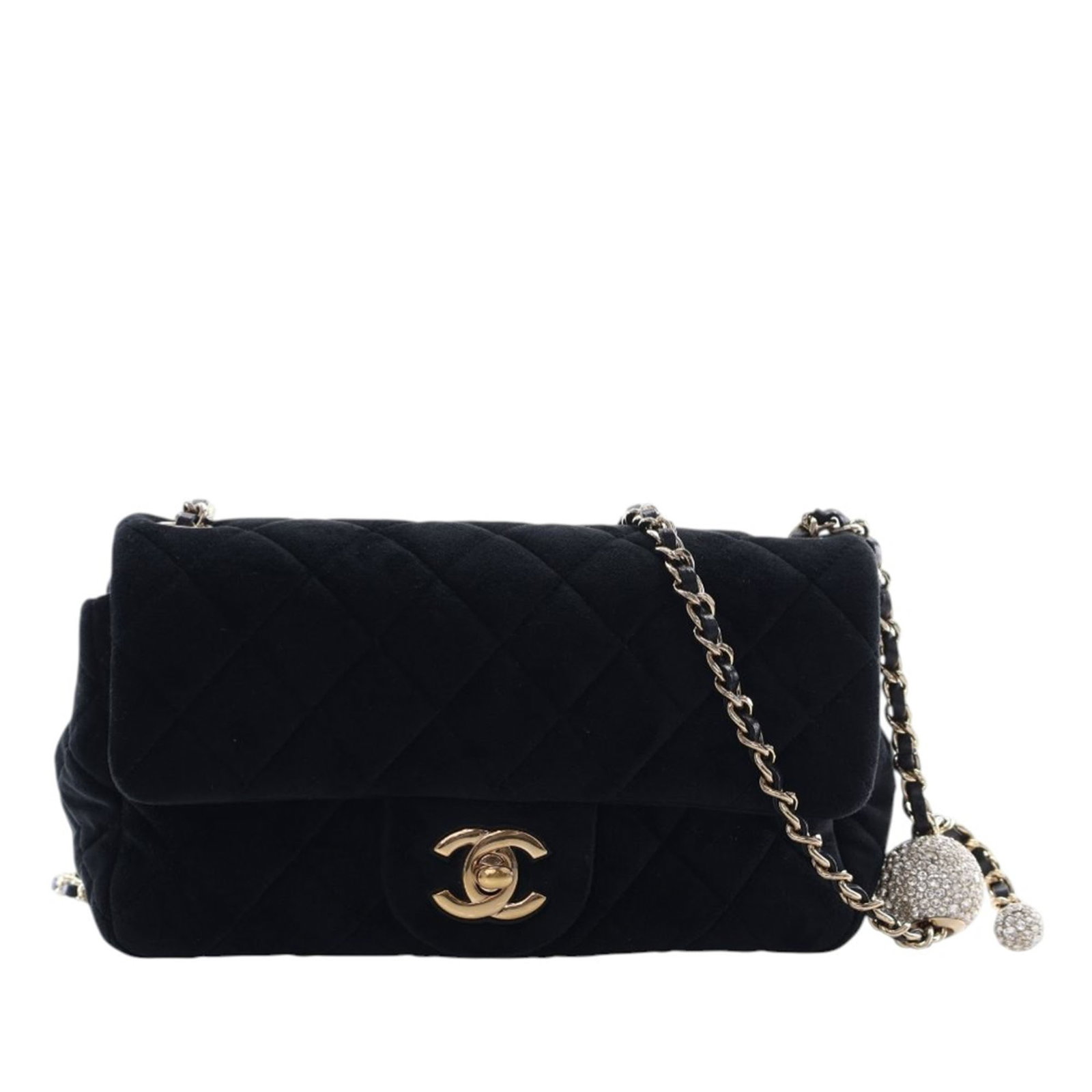 Chanel Mini Rectangular Pearl Crush Velvet Crossbody Bag with CC Turn Lock: Chanel Mini Rectangular Pearl Crush Velvet Crossbody Bag with CC Turn Lock This Chanel Mini Rectangular Classic Velvet Pearl Crush Single Flap crossbody bag features a quilted velvet exterior, a leath