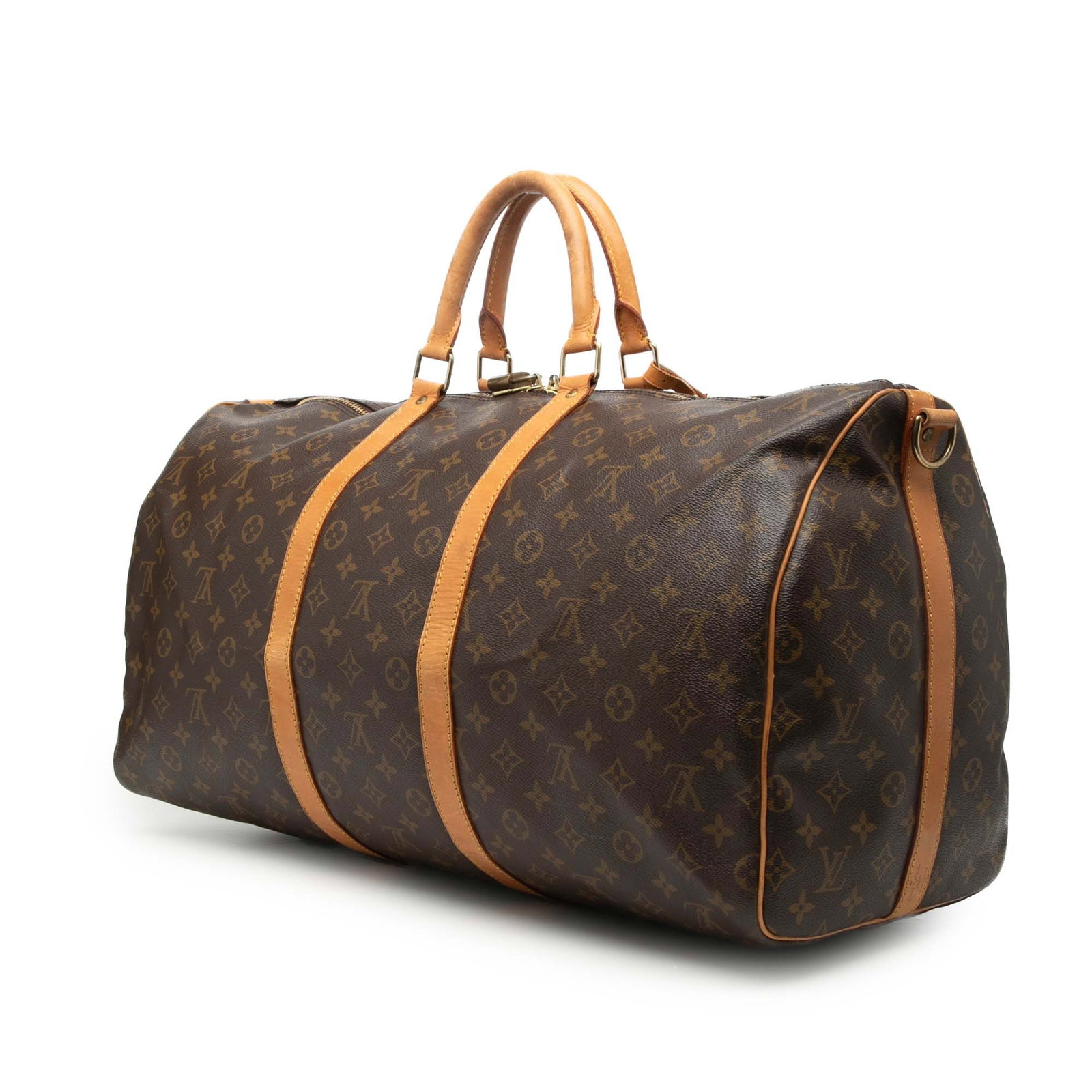 Louis Vuitton Keepall Bandouliere 55 Monogram Canvas Travel Bag: Louis Vuitton Keepall Bandouliere 55 Monogram Canvas Travel Bag The Louis Vuitton Monogram Keepall Bandouliere 55 is crafted with signature monogram canvas and features rolled vachetta leather handles