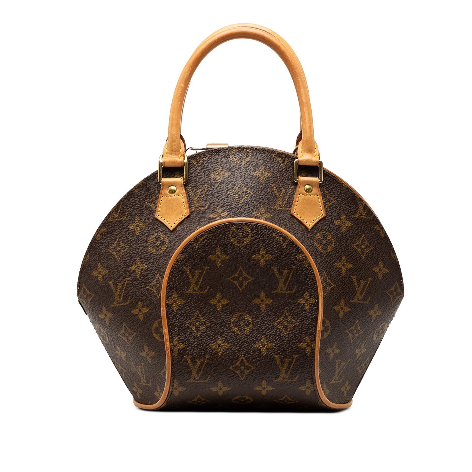Louis Vuitton Ellipse PM Brown Monogram Canvas Handbag with Top Zip: Louis Vuitton Ellipse PM Brown Monogram Canvas Handbag with Top Zip The Louis Vuitton Monogram Ellipse PM is a structured handbag featuring the iconic monogram canvas, rolled vachetta leather handles,