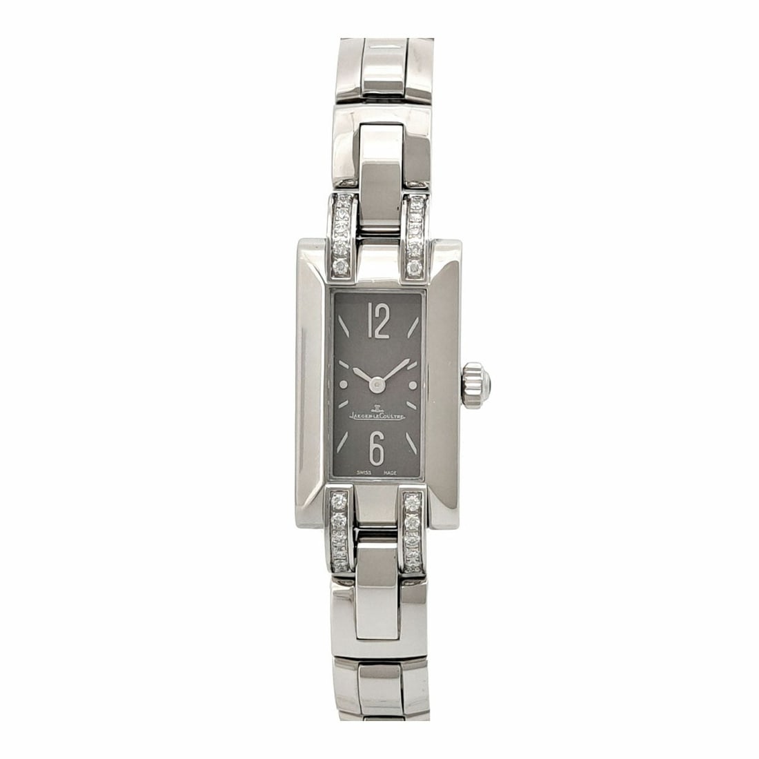 Jaeger-LeCoultre Ideal Lug Diamond Ladies Manual Wind Watch: Jaeger-LeCoultre Ideal Lug Diamond Ladies Manual Wind Watch This Jaeger-LeCoultre Ideal Lug Diamond 460.8.86 ladies' wristwatch features a stainless steel case and band, with a gray dial and manual wi