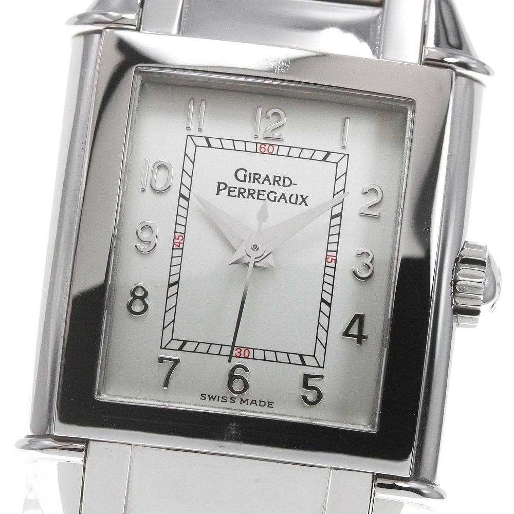 Vintage 1945 Girard Perregaux ladies manual wind wristwatch: Vintage 1945 Girard Perregaux ladies manual wind wristwatch This Girard Perregaux Vintage 1945 ladies' wristwatch features a stainless steel case and bracelet, complemented by a silver dial. Powered b