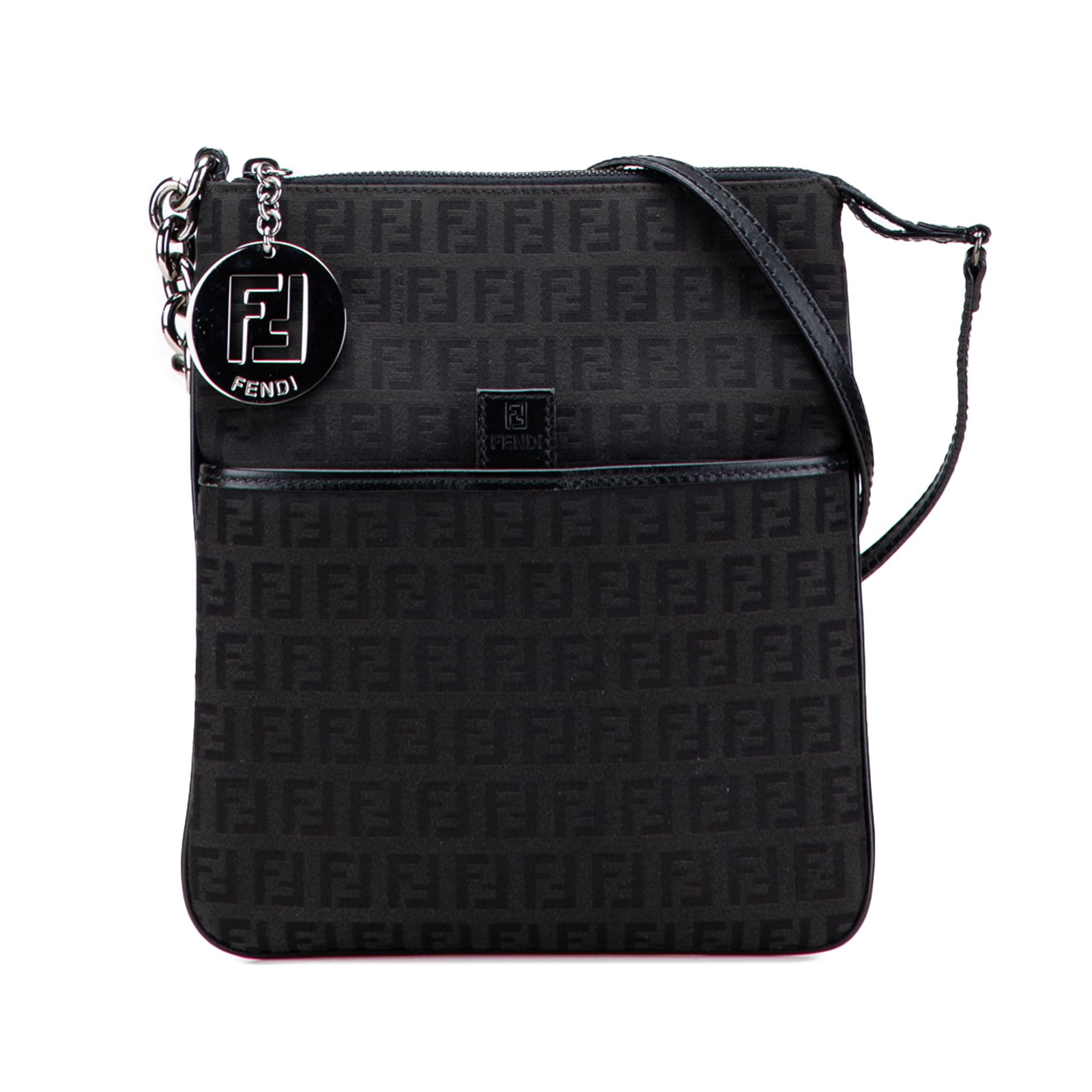 Fendi Zucchino Canvas Crossbody Bag with Leather Trim: Fendi Zucchino Canvas Crossbody Bag with Leather Trim Introducing the Fendi Zucchino Canvas Crossbody bag, an elegant accessory crafted with a durable canvas body and complemented by luxurious leather