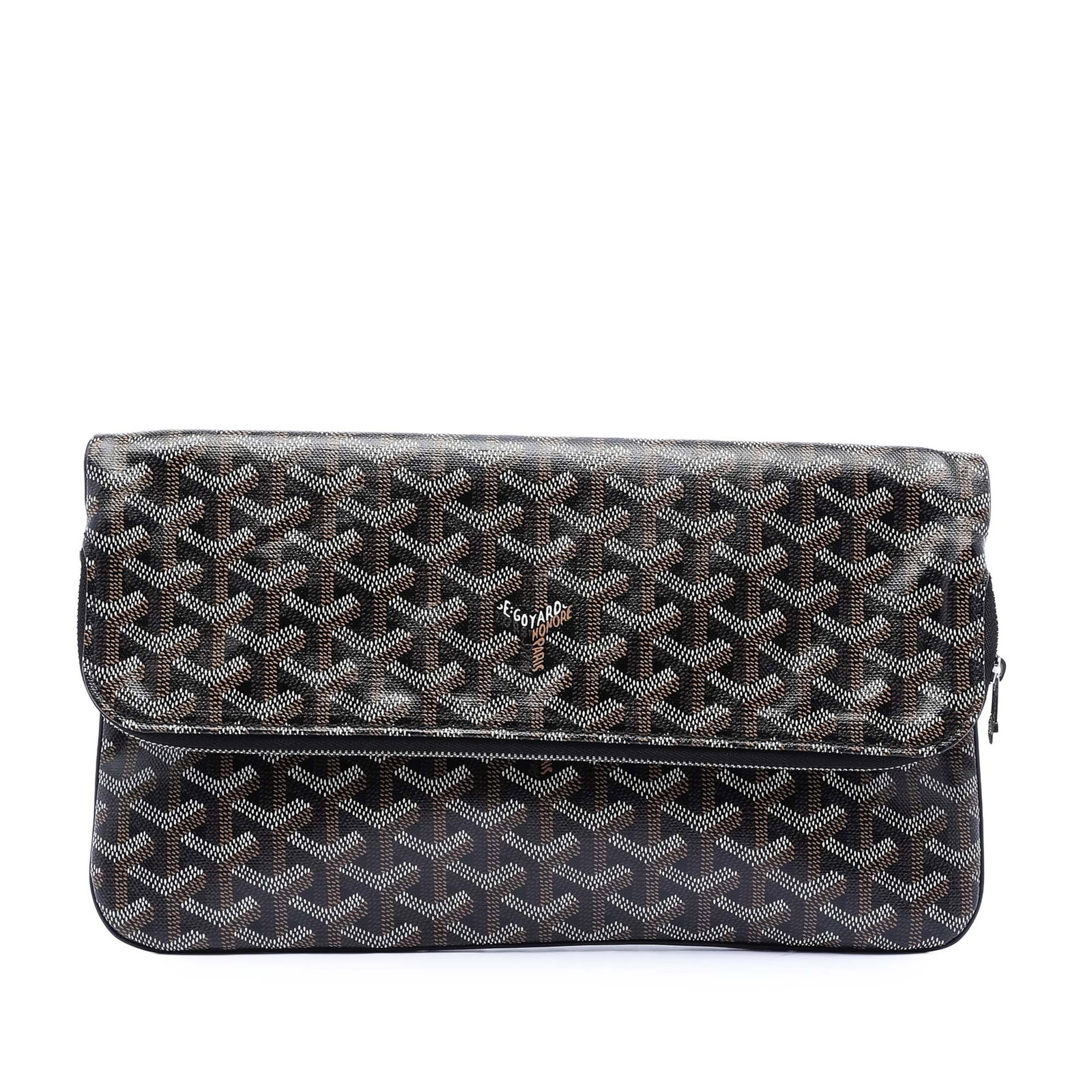 Goyard Goyardine Sainte Marie MM Black Coated Canvas Clutch Bag: Goyard Goyardine Sainte Marie MM Black Coated Canvas Clutch Bag The Goyardine Sainte Marie MM clutch bag features a coated canvas body in black, a back exterior slip pocket, and a flap with zip closur