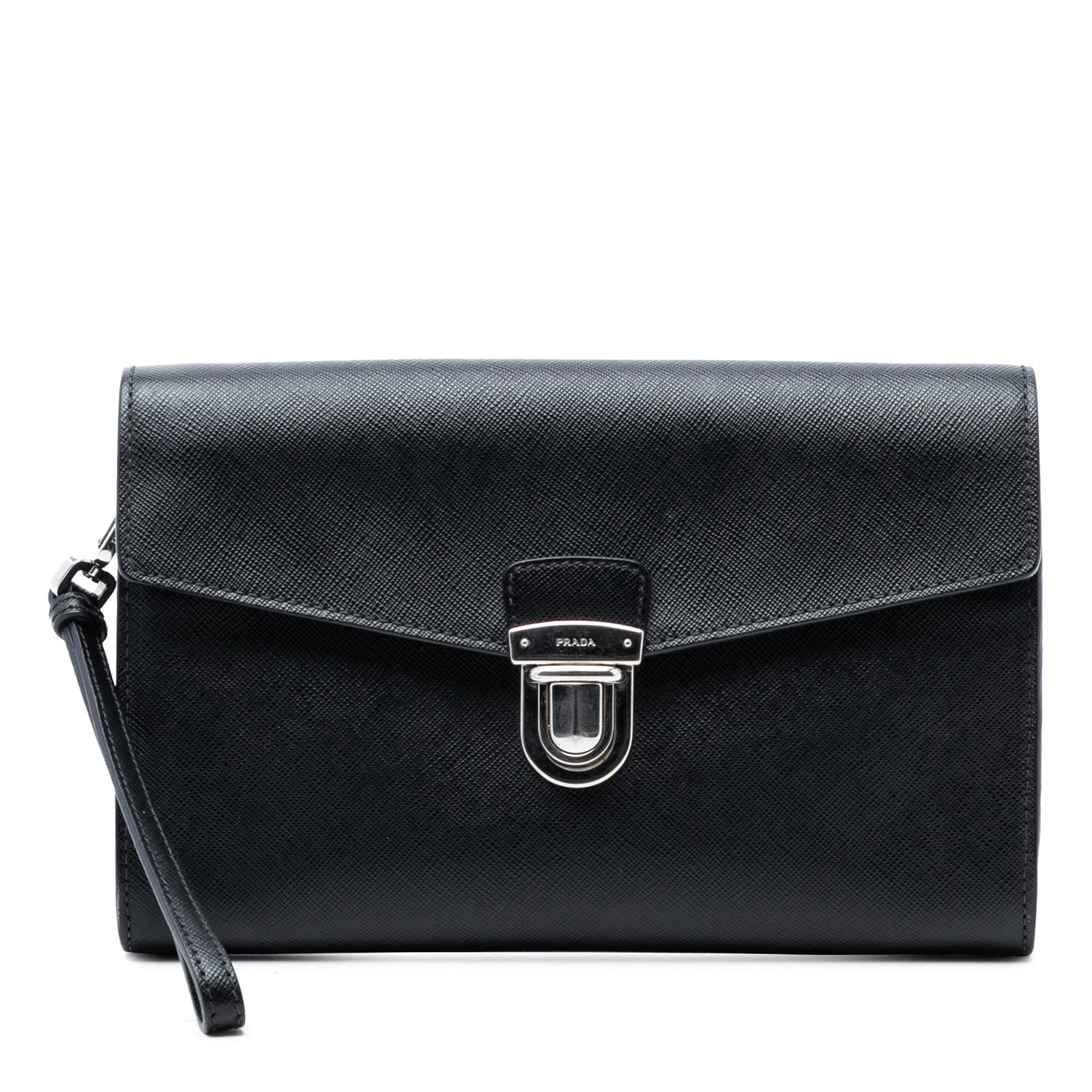 Prada Black Saffiano Leather Envelope Clutch with Push Lock (1 of 6)