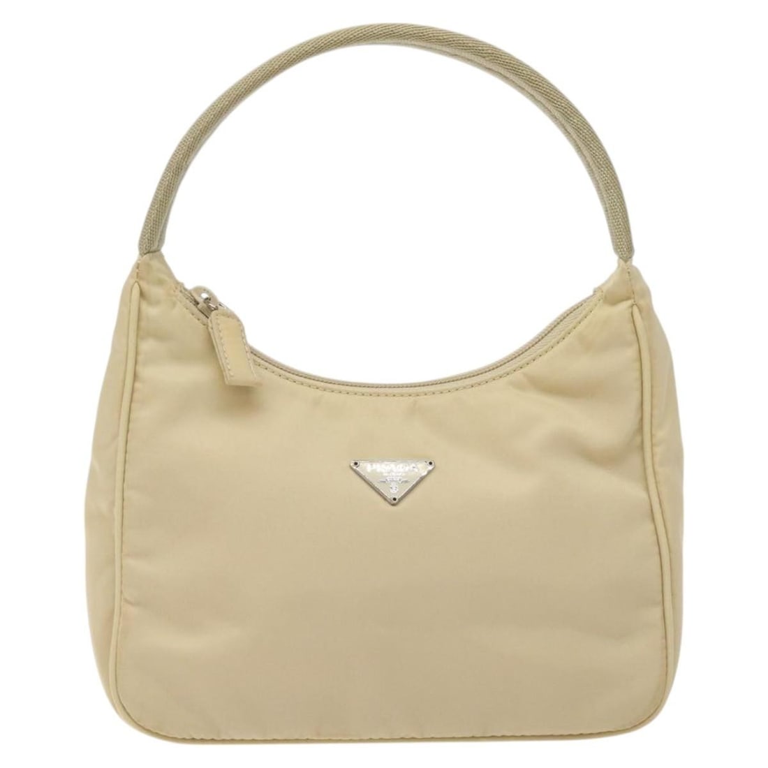 Beige Tessuto Hobo Shoulder Bag by Prada in Nylon: Beige Tessuto Hobo Shoulder Bag by Prada in Nylon This Prada Hobo Tessuto bag for women is crafted from beige nylon and features a spacious silhouette. It is made in Italy and designed with a top hand