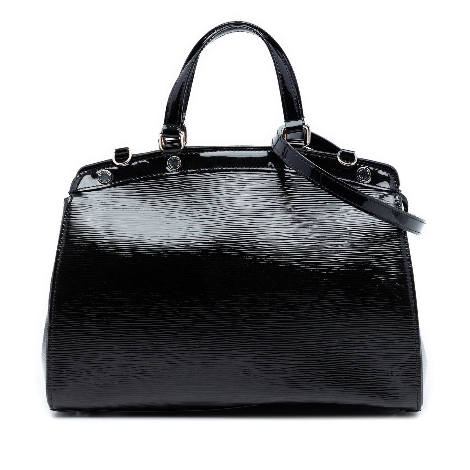 Louis Vuitton Brea MM Black Electric Epi Leather Handbag with Strap: Louis Vuitton Brea MM Black Electric Epi Leather Handbag with Strap This Louis Vuitton Electric Epi Brea MM features a distinctive epi leather body in black, complemented by flat handles and a detacha