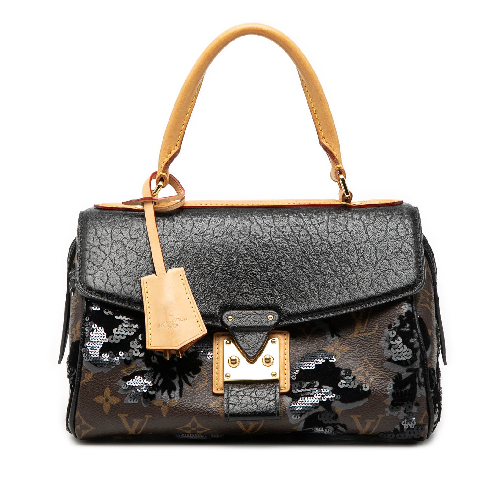 Louis Vuitton Carrousel Bag Monogram Canvas With Floral Sequin Embellishments: Louis Vuitton Carrousel Bag Monogram Canvas With Floral Sequin Embellishments The Louis Vuitton Monogram Fleur De Jais Carrousel Bag features a monogram canvas body adorned with floral sequin embellis
