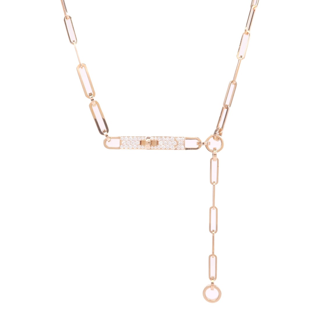 Hermes Kelly Chaine Diamond Choker Necklace 18K Rose Gold: Hermes Kelly Chaine Diamond Choker Necklace 18K Rose Gold This HERMES Kelly Chaine choker necklace is crafted from 18K pink (rose) gold and features an elegant diamond accent. Designed for women, the 