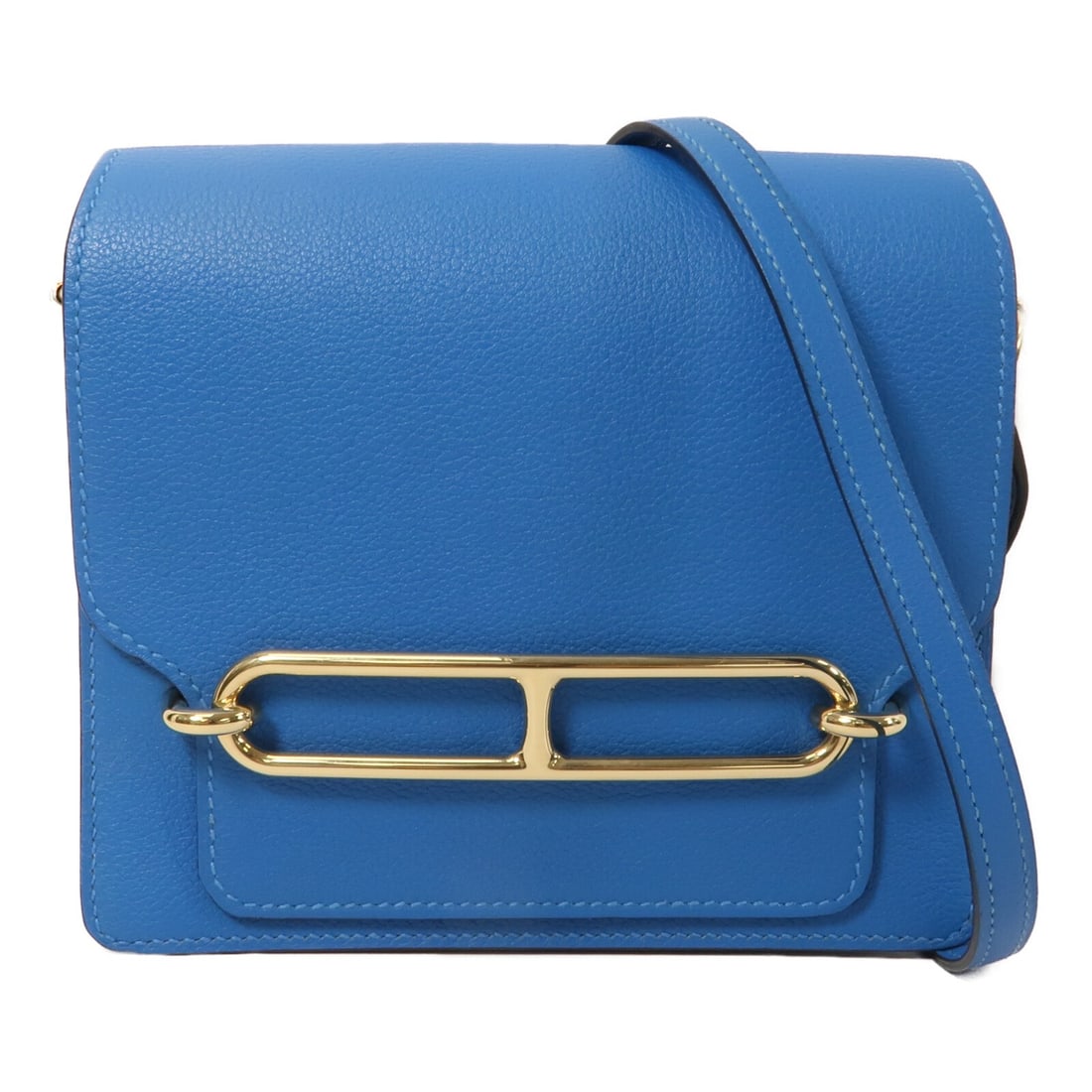 Hermes Roulis Mini Evercolor Leather Blue Zanzibar Shoulder Bag GHW: Hermes Roulis Mini Evercolor Leather Blue Zanzibar Shoulder Bag GHW This Hermes Roulis Mini shoulder bag is crafted from Evercolor calfskin leather in a striking Blue Zanzibar shade. Featuring a compa