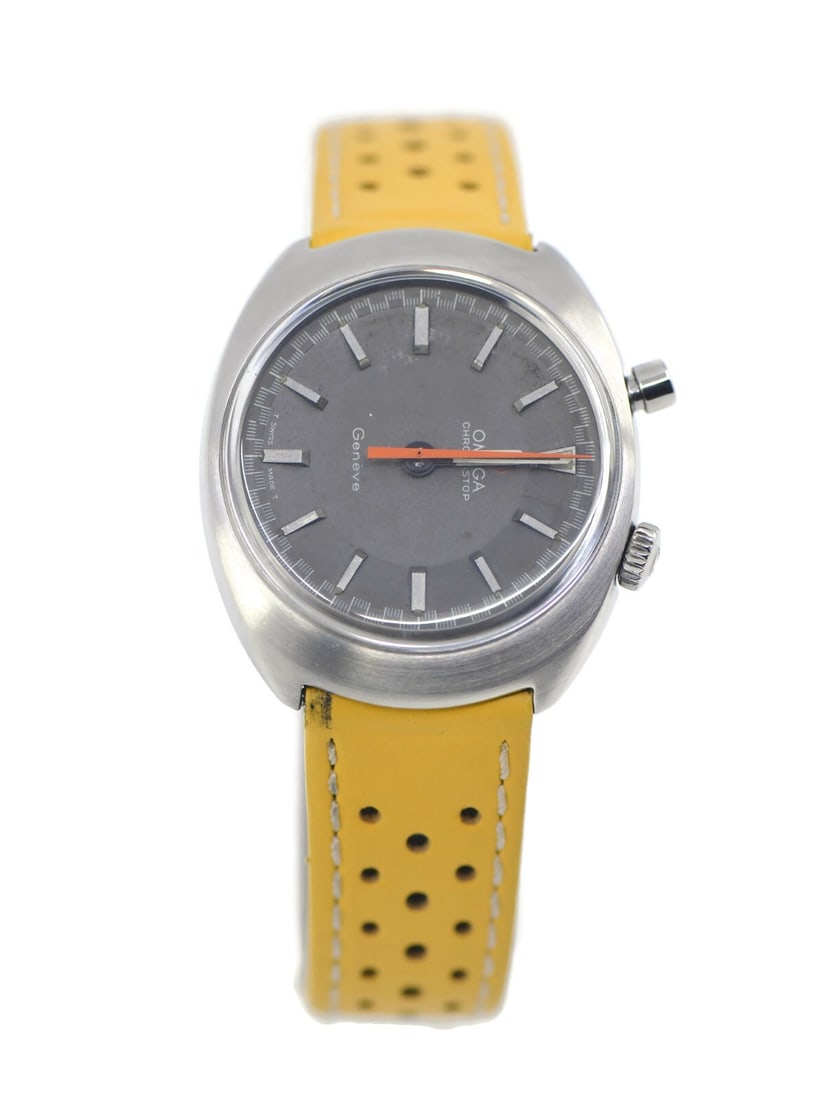 Omega Chronostop Stainless Steel Mechanical Watch with Gray Dial: Omega Chronostop Stainless Steel Mechanical Watch with Gray Dial Discover the elegance of the Omega Chronostop Stainless Steel Watch, a perfect blend of style and functionality. This pre-owned wristwa