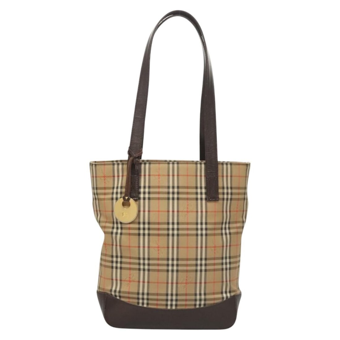Burberry Nova Check Beige Canvas Tote with Leather Trim: Burberry Nova Check Beige Canvas Tote with Leather Trim This Burberry Nova Check Tote features a classic beige canvas exterior with leather trim, designed for women. The bag shows some signs of wear, 