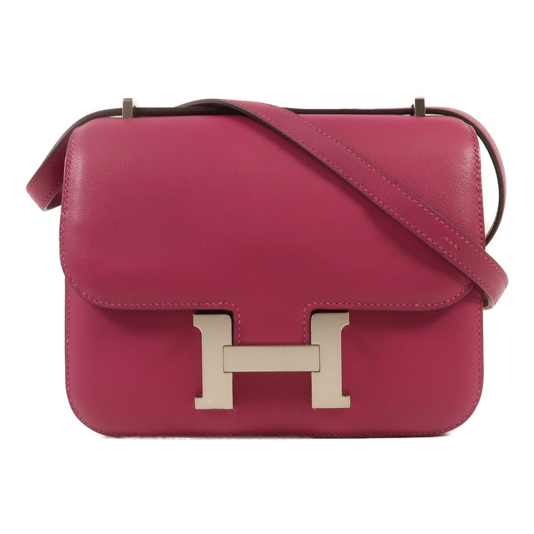 HERMES Constance Mini Shoulder Bag Swift Leather Purple PHW: HERMES Constance Mini Shoulder Bag Swift Leather Purple PHW This exquisite HERMES Constance Mini Shoulder Bag is crafted from luxurious calfskin leather in a stunning rose purple hue. Designed for bot