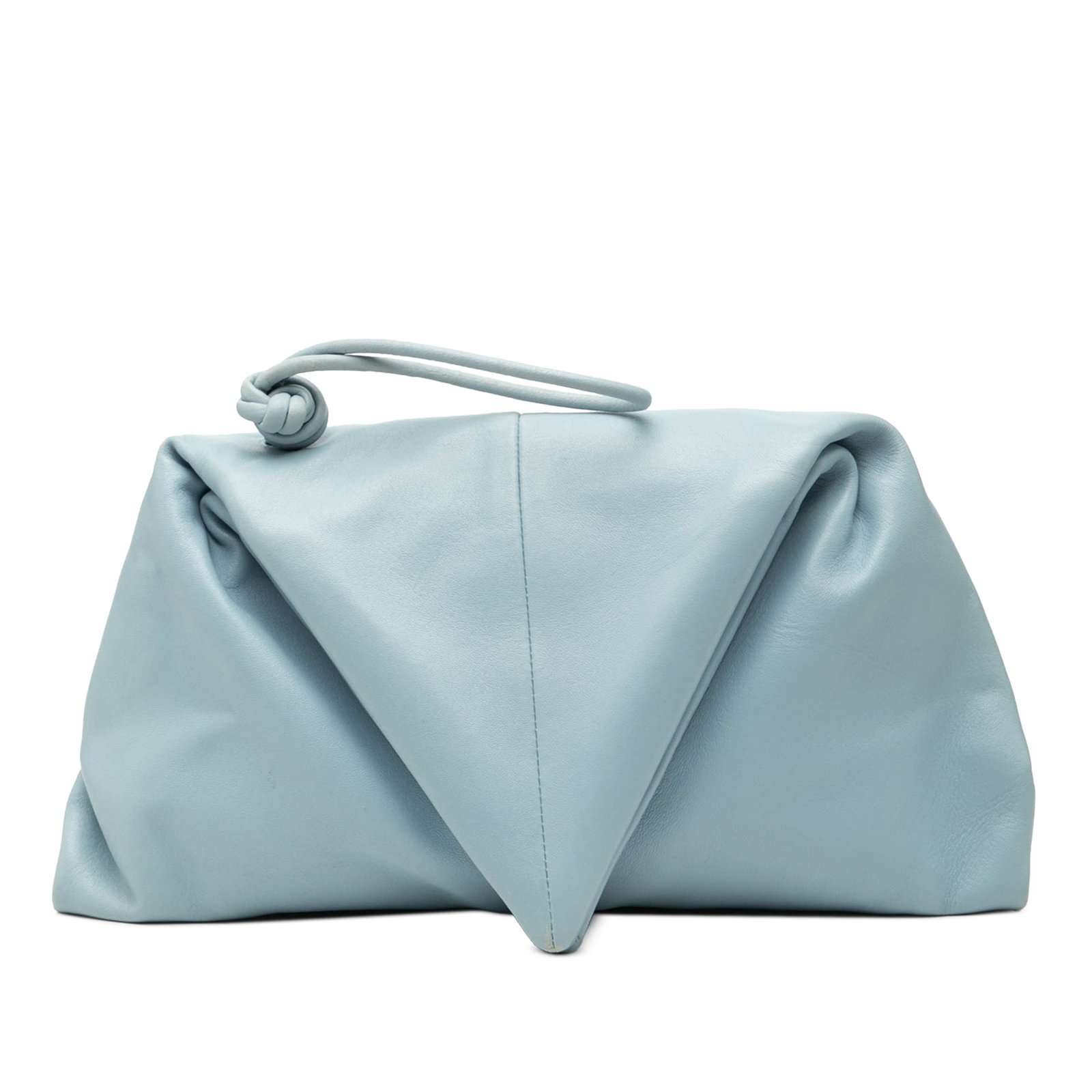 Bottega Veneta BV Trine Blue Leather Angular Folded Clutch Bag: Bottega Veneta BV Trine Blue Leather Angular Folded Clutch Bag This Bottega Veneta BV Trine Angular clutch features a distinctive folded top and a blue leather body. The clutch shows signs of use, inc