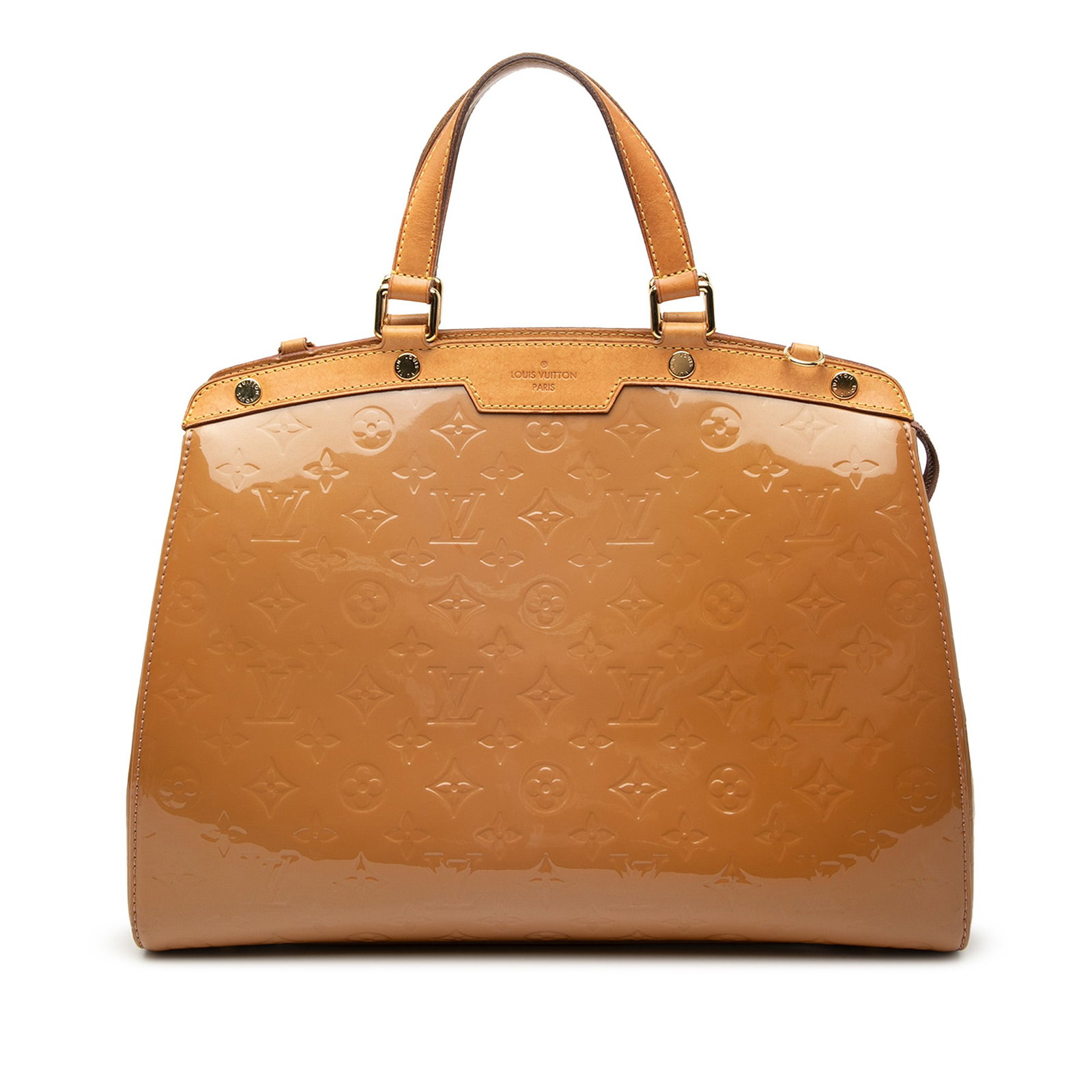 Louis Vuitton Brea MM Vernis Leather Handbag with Vachetta Trim: Louis Vuitton Brea MM Vernis Leather Handbag with Vachetta Trim The Louis Vuitton Monogram Vernis Brea MM features a vernis leather body with vachetta leather trim, flat vachetta leather handles, a to