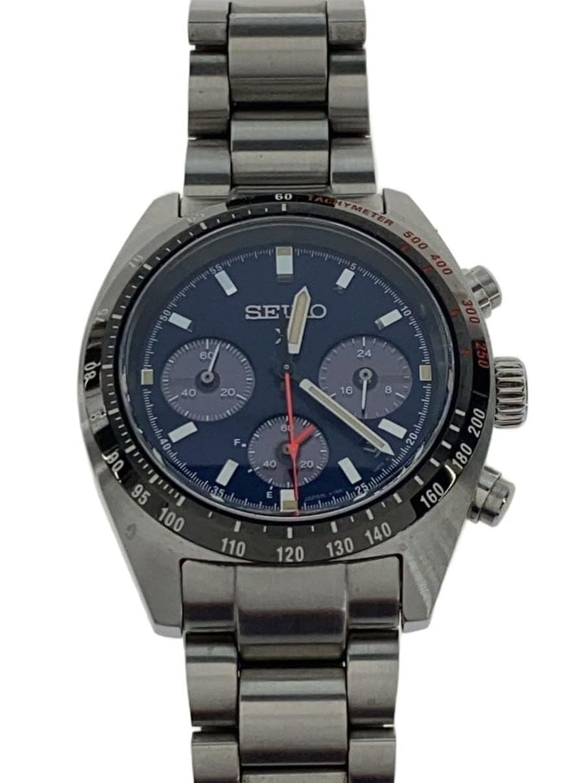 Seiko Prospex Solar Chronograph Blue Stainless Steel Wristwatch: Seiko Prospex Solar Chronograph Blue Stainless Steel Wristwatch This SEIKO PROSPEX SPEEDTIMER Solar Chronograph V192-0AF0 men's wristwatch features a durable stainless steel construction with a blue d