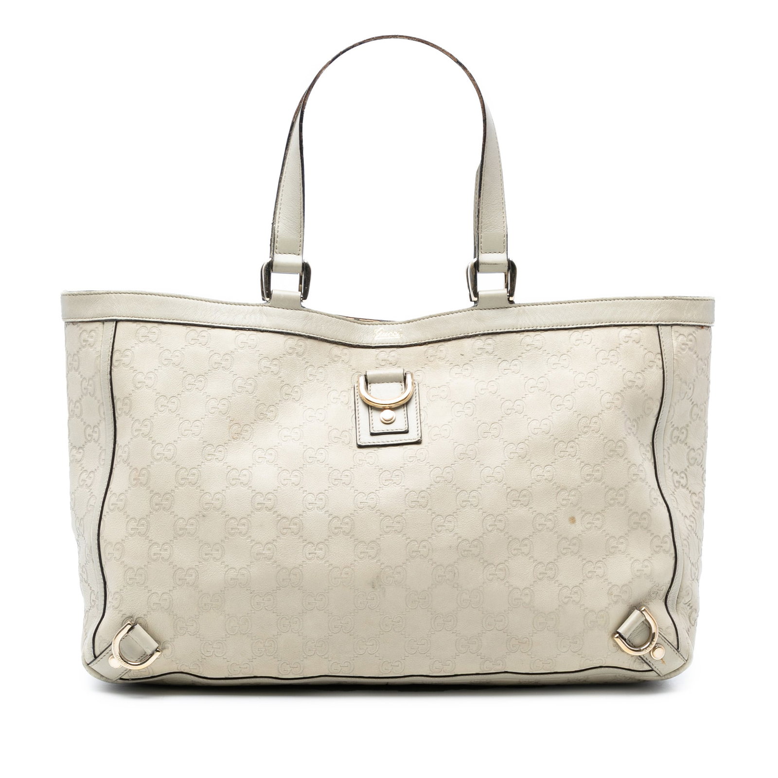 Gucci Guccissima Abbey D Ring Tote White Leather Bag: Gucci Guccissima Abbey D Ring Tote White Leather Bag The Guccissima Abbey D Ring Tote is a stylish and functional handbag crafted from embossed leather. This elegant tote features flat leather straps 