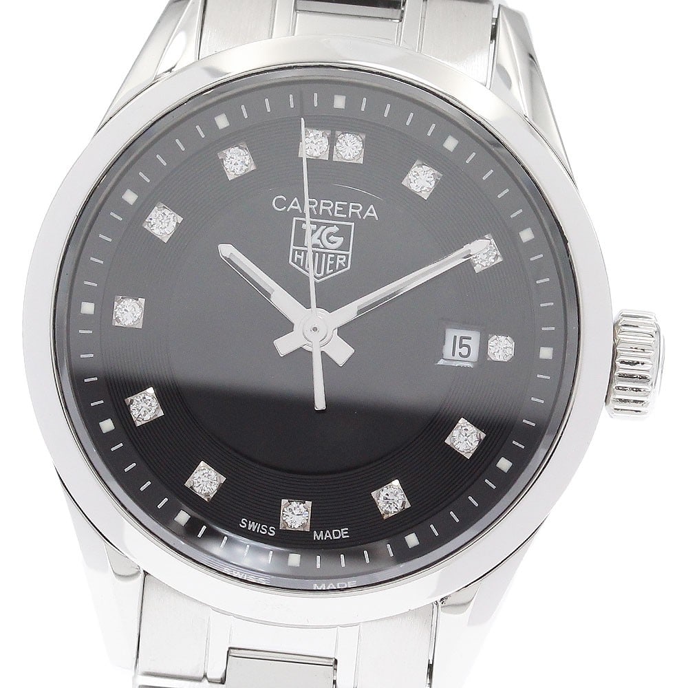 TAG Heuer Carrera Lady Date Quartz Stainless Steel Watch WV1410: TAG Heuer Carrera Lady Date Quartz Stainless Steel Watch WV1410 This TAG Heuer Carrera Lady Date Quartz wristwatch is designed for women and features a stainless steel case and bracelet with a black d