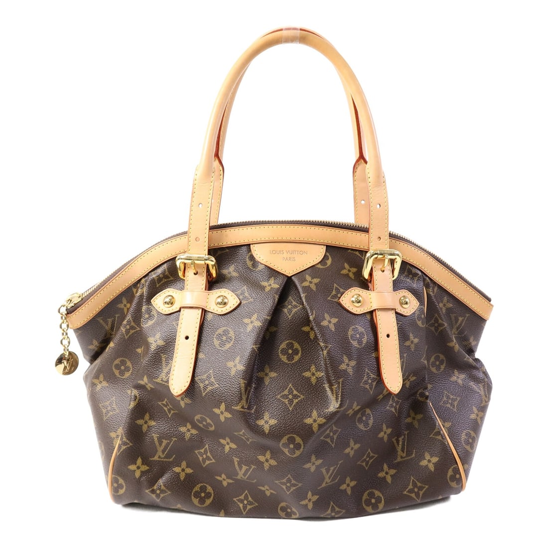 Louis Vuitton Tivoli GM Monogram Brown Shoulder Bag GHW: Louis Vuitton Tivoli GM Monogram Brown Shoulder Bag GHW This Louis Vuitton Tivoli GM shoulder bag features the brand's iconic monogram pattern in brown PVC coated canvas. Designed for women, the bag o