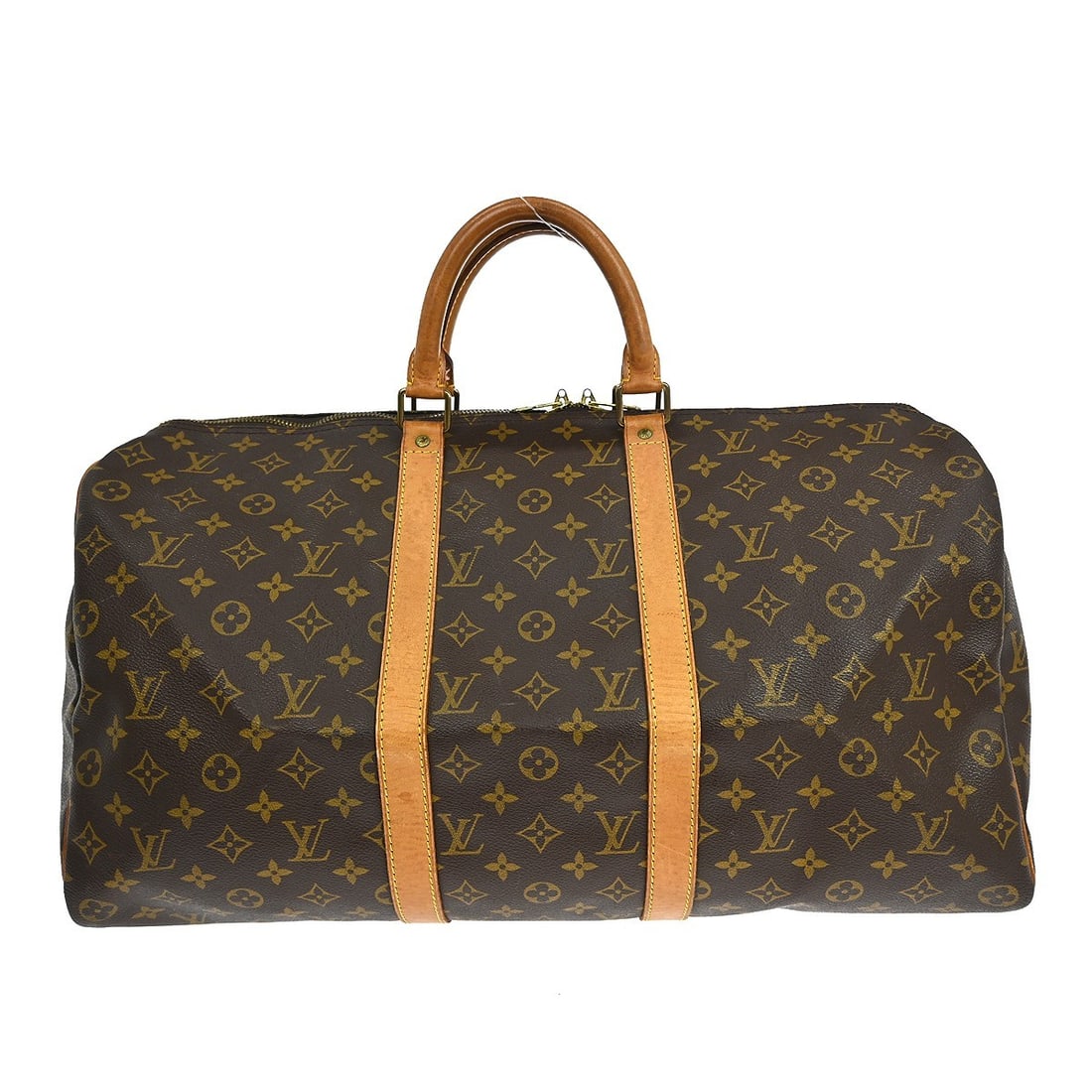 Keepall Travel Bag in Monogram Canvas by Louis Vuitton: Keepall Travel Bag in Monogram Canvas by Louis Vuitton Louis Vuitton Keepall Bag crafted in brown monogram canvas. This unisex bag features leather accents and is designed for versatile use. The bag s