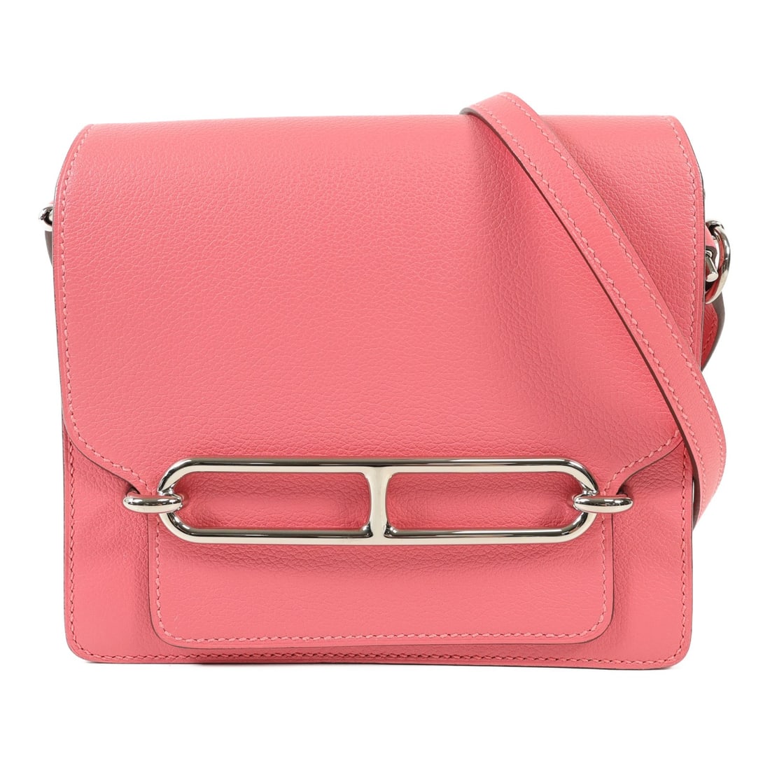 HERMES Mini Roulis Shoulder Bag Evercolor Leather Pink PHW: HERMES Mini Roulis Shoulder Bag Evercolor Leather Pink PHW This stunning HERMES Mini Roulis Shoulder Bag is crafted from luxurious Evercolor leather, showcasing a beautiful Rose Azalee pink hue. Desig