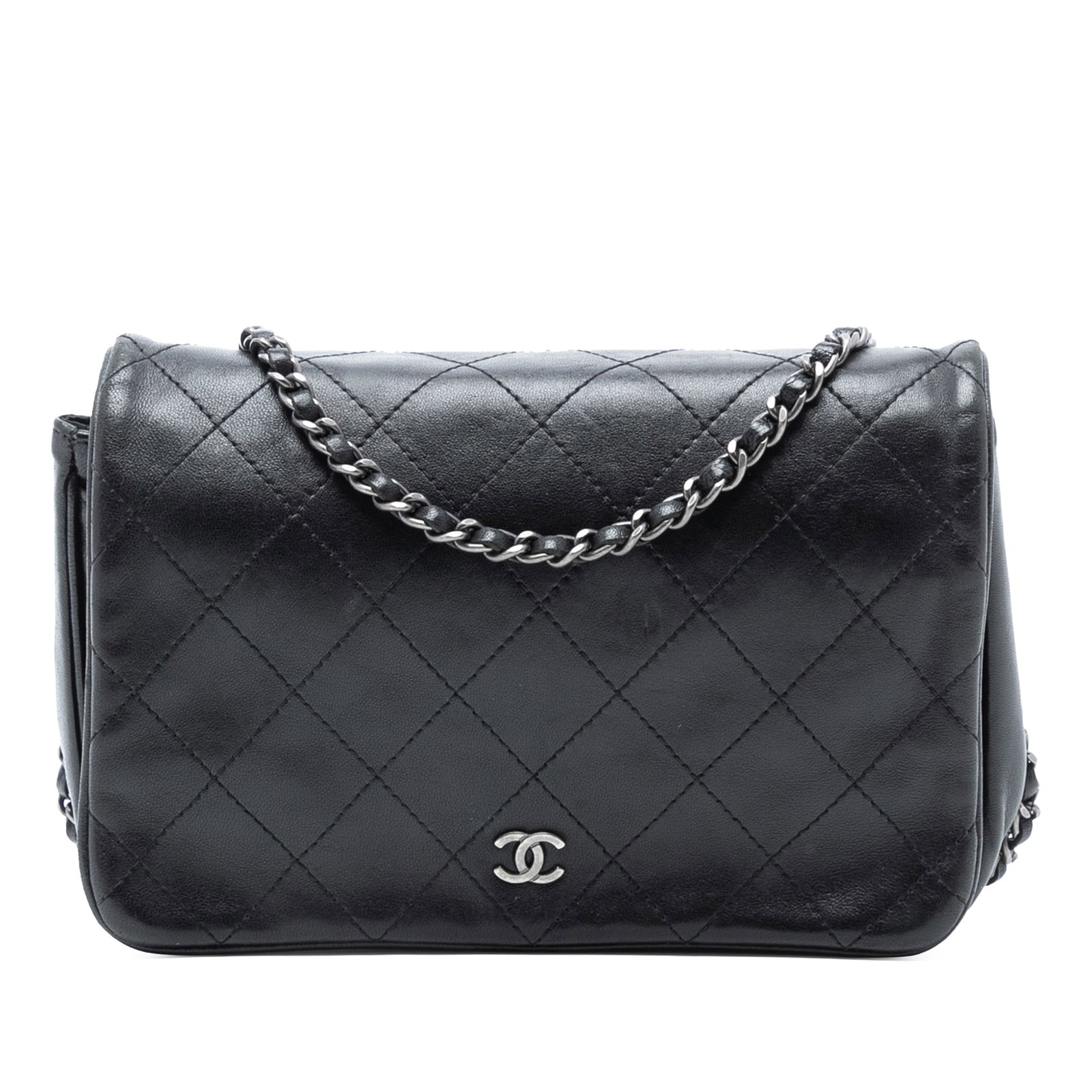 Black Lambskin Chain Strap Crossbody Bag Chanel CC Flap Wallet Design: Black Lambskin Chain Strap Crossbody Bag Chanel CC Flap Wallet Design This Chanel CC Quilted Lambskin Full Flap Wallet on Chain is crafted from quilted lambskin leather and features a leather-woven ch