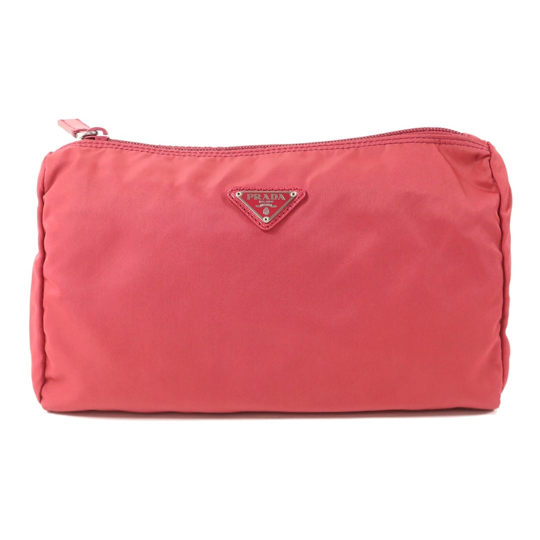 Red Nylon Prada Pouch SHW: Red Nylon Prada Pouch SHW This Prada pouch is crafted from durable red nylon and features a sleek, compact design. Made in Italy, it is designed for women and offers a practical and stylish accessory 