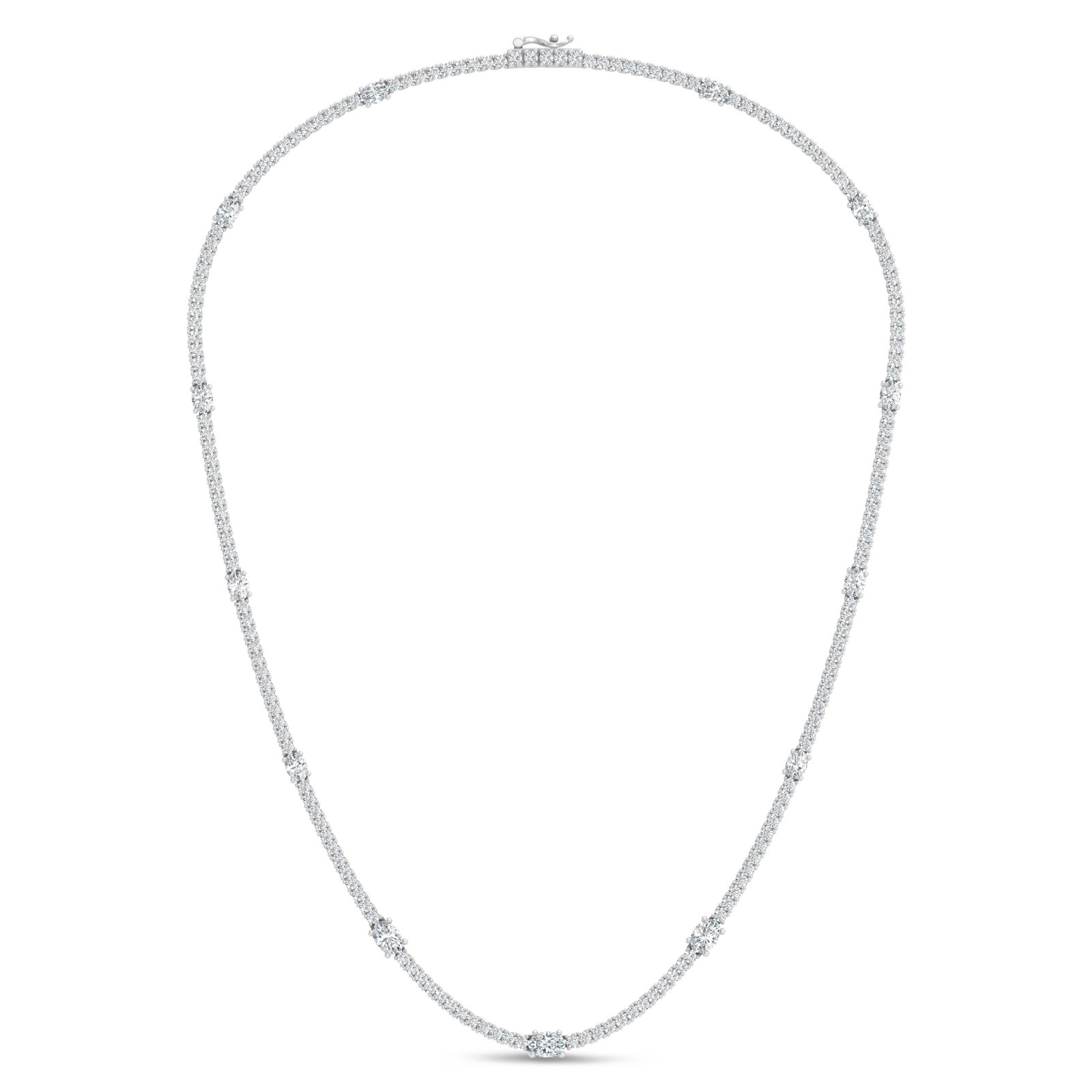 14K White Gold Lab Grown Diamond 9 1/4 Ct.Tw. Round and Oval Emerald Fashion Necklace: 14K White Gold Lab Grown Diamond 9 1/4 Ct.Tw. Round and Oval Emerald Fashion Necklace This exquisite fashion necklace showcases 9 1/4 CT TW of lab-grown diamonds in round and oval emerald-style design