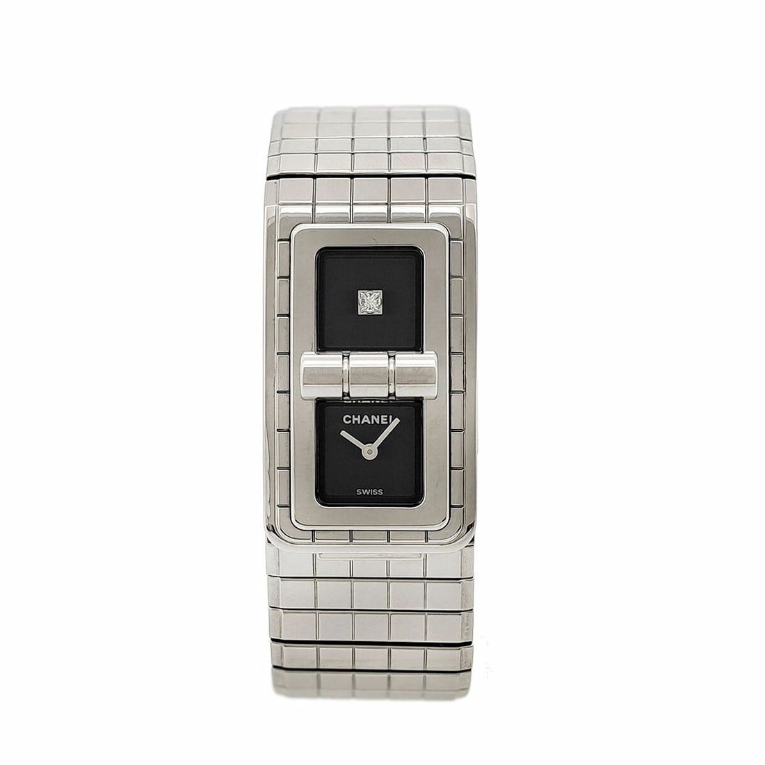 Chanel Code Coco Quartz Steel Women's Wristwatch H5144: Chanel Code Coco Quartz Steel Women's Wristwatch H5144 This Chanel Code Coco H5144 women's wristwatch features a stainless steel case and band, complemented by a black dial with a single diamond accen