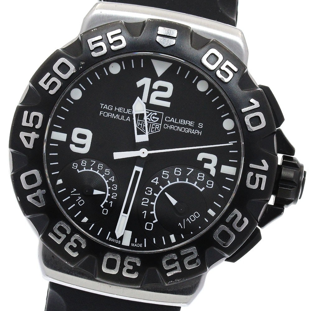 TAG Heuer Formula 1 Caliber S quartz chronograph men's wristwatch CAH7010: TAG Heuer Formula 1 Caliber S quartz chronograph men's wristwatch CAH7010 This TAG Heuer Formula 1 Caliber S Chronograph Quartz men's wristwatch features a stainless steel case and a black dial, compl