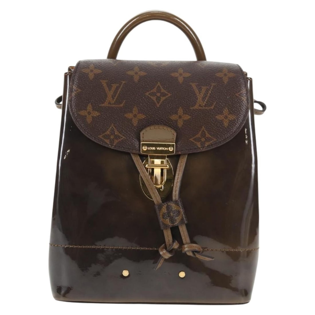 Hot Springs Backpack in Vernis and Monogram Canvas by Louis Vuitton: Hot Springs Backpack in Vernis and Monogram Canvas by Louis Vuitton This Louis Vuitton Hot Springs Backpack features a stylish combination of Vernis and Monogram Canvas in a khaki color. Designed for 