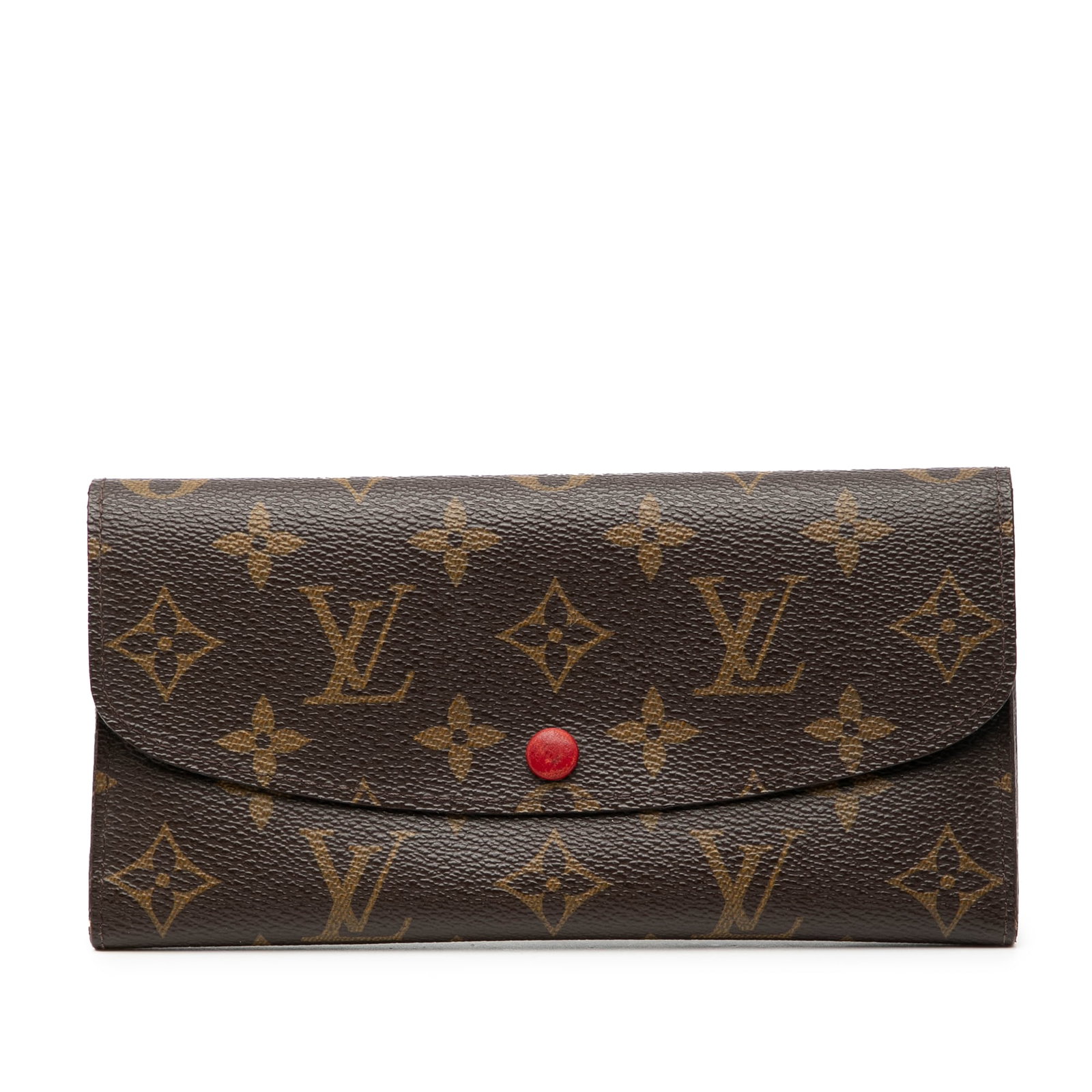 Emilie Wallet in Monogram Canvas by Louis Vuitton with Snap Closure: Emilie Wallet in Monogram Canvas by Louis Vuitton with Snap Closure The Louis Vuitton Monogram Emilie Wallet features a monogram canvas body with a magnetic snap closure. The interior includes zip and