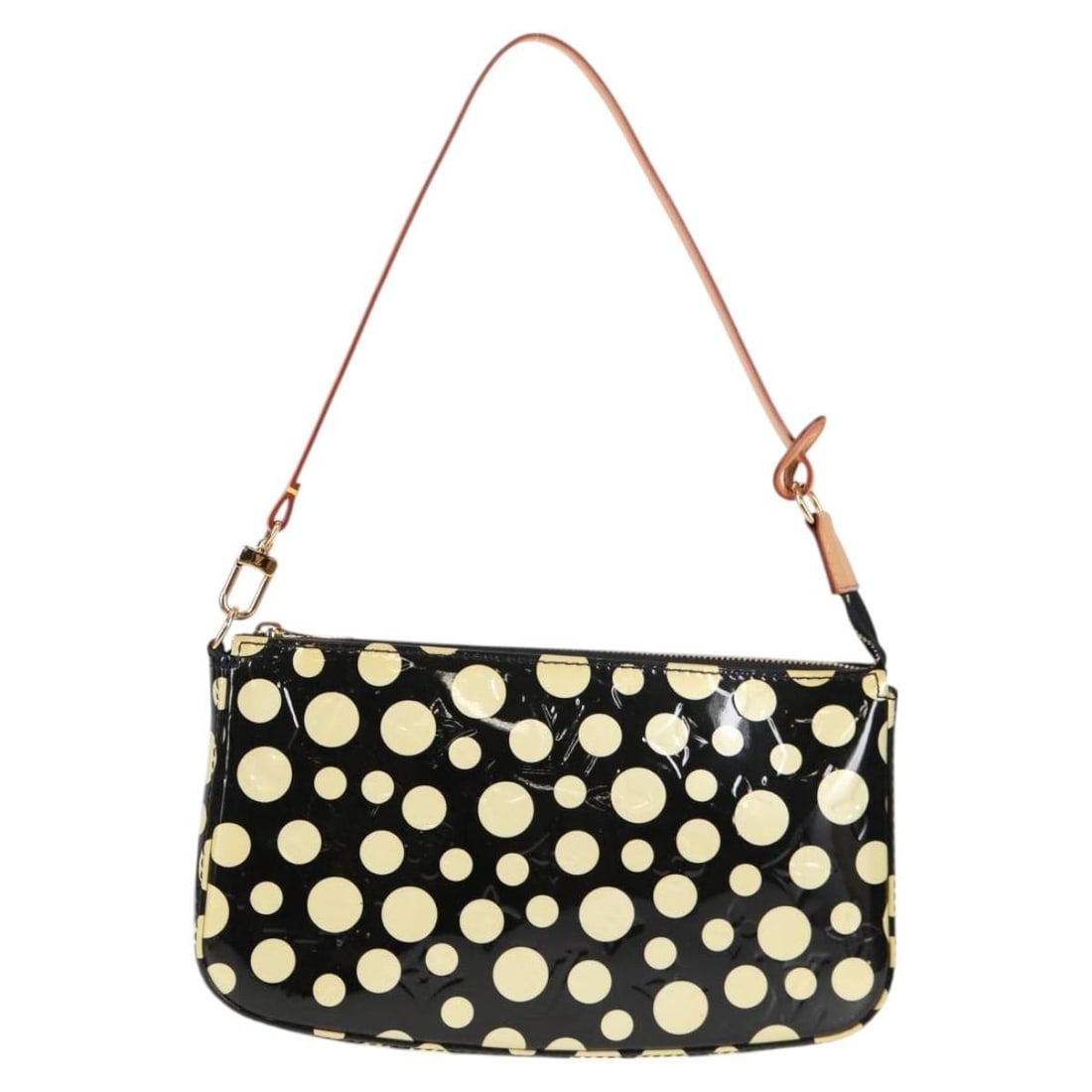 Black Patent Leather Pochette Accessoires NM Kusama Infinity Dots Clutch: Black Patent Leather Pochette Accessoires NM Kusama Infinity Dots Clutch This Louis Vuitton Pochette Accessoires NM from the Kusama Infinity Dots collection features black Monogram Vernis patent leath