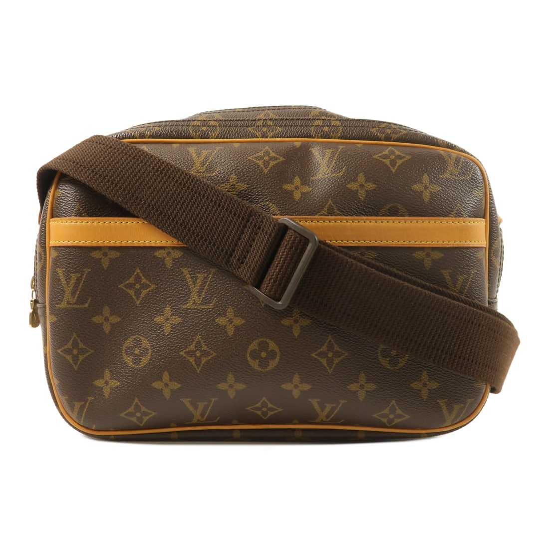 Louis Vuitton Reporter PM Monogram Shoulder Bag with Gold Hardware Brown: Louis Vuitton Reporter PM Monogram Shoulder Bag with Gold Hardware Brown This Louis Vuitton Reporter PM shoulder bag features the iconic Monogram pattern on durable PVC coated canvas in brown. Designe