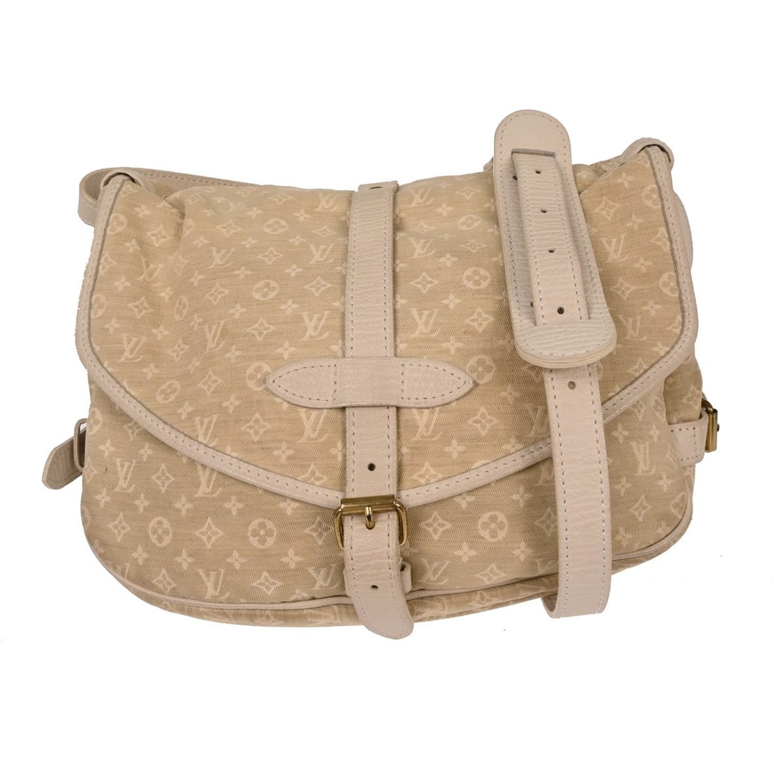 Louis Vuitton Mini Lin Saumur Canvas Shoulder Bag White France: Louis Vuitton Mini Lin Saumur Canvas Shoulder Bag White France This Louis Vuitton Saumur Handbag in Mini Lin canvas features a white exterior with leather accents. Designed for women, it offers a comp