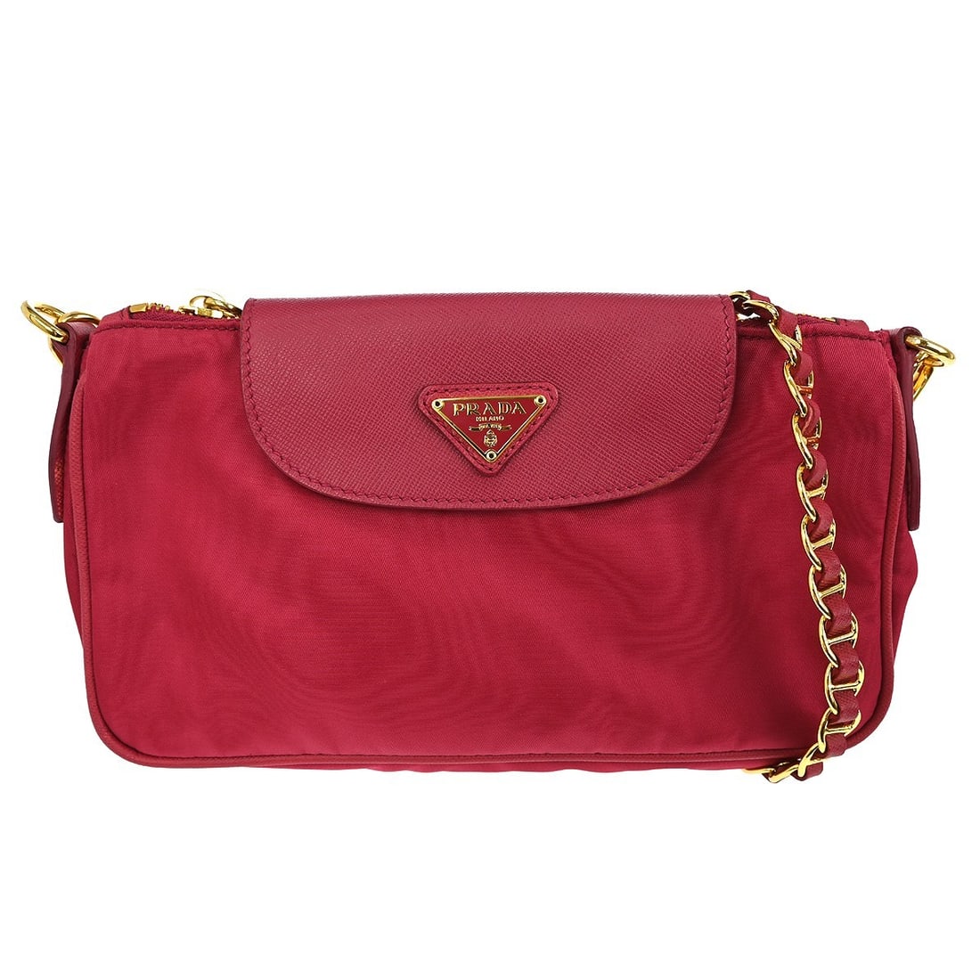 Prada Pink Leather Nylon Small Shoulder Bag BT0779: Prada Pink Leather Nylon Small Shoulder Bag BT0779 This Prada pink shoulder bag features a compact design with leather and nylon exterior materials and a nylon lining. The bag is accented with the Pra