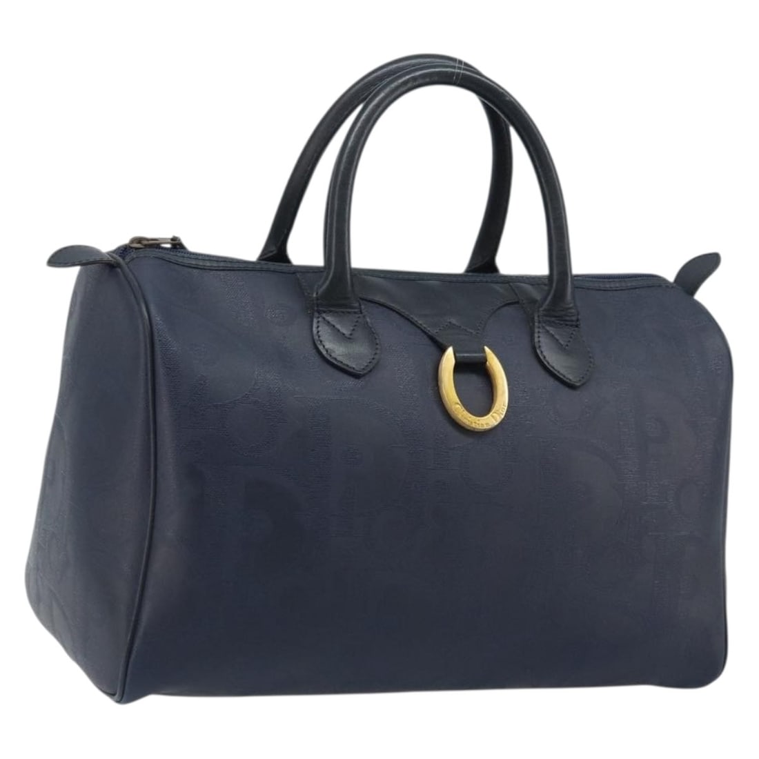 Christian Dior Navy Trotter Canvas PVC Boston Bag Gold Accents France: Christian Dior Navy Trotter Canvas PVC Boston Bag Gold Accents France This is a Christian Dior Trotter Canvas Boston Bag crafted in navy and gold PVC leather with the signature Trotter canvas accents.