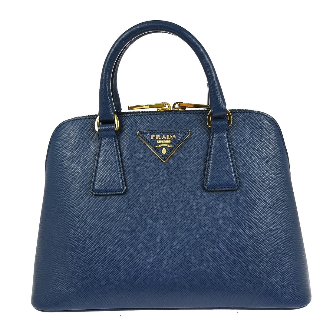 Prada BL0838 Blue Leather Medium Top Handle Bag: Prada BL0838 Blue Leather Medium Top Handle Bag This Prada top handle bag is crafted from blue leather with matching leather handles and a blue nylon lining. It features the Prada logo accent and is d