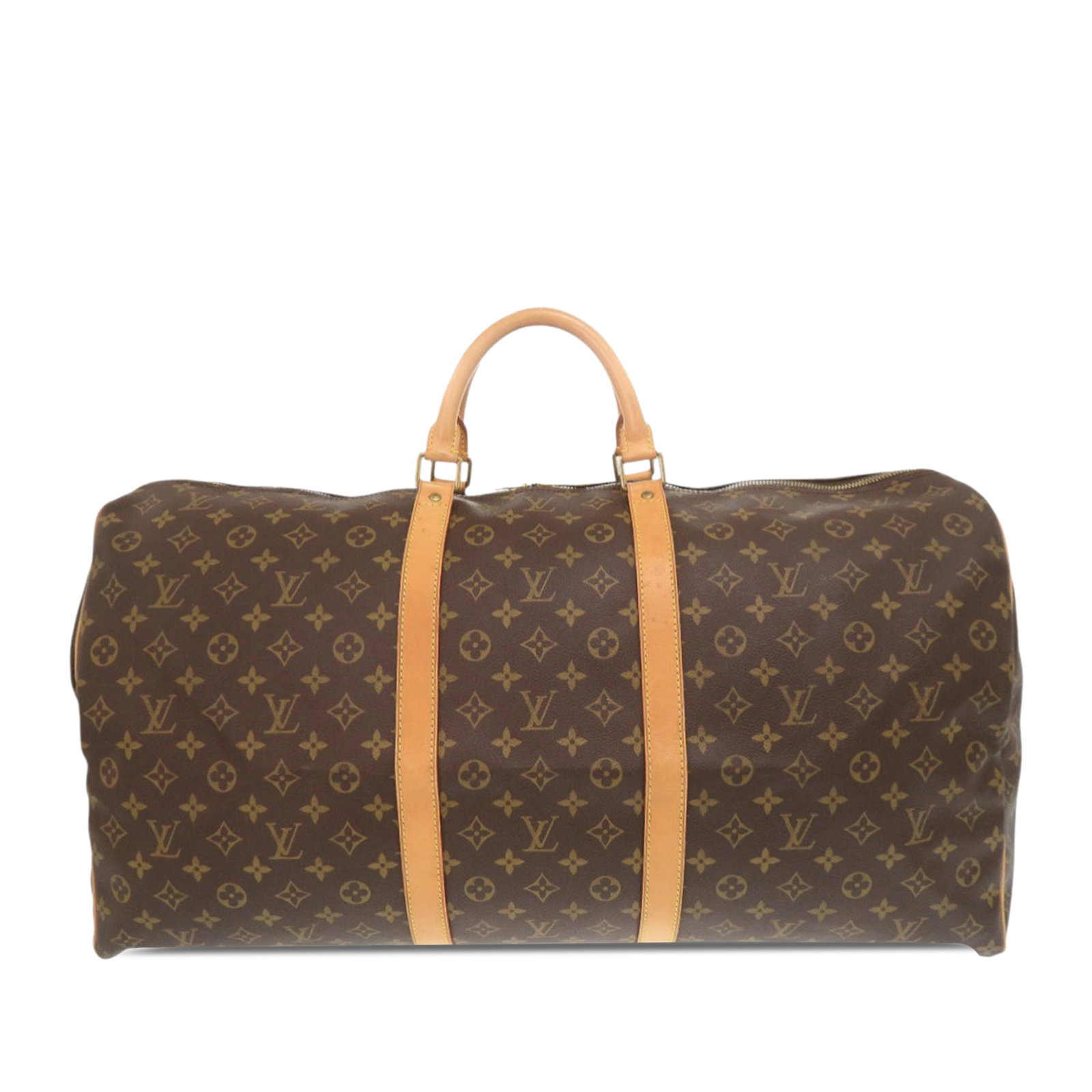 Louis Vuitton Keepall 60 Brown Monogram Canvas Travel Bag: Louis Vuitton Keepall 60 Brown Monogram Canvas Travel Bag The Louis Vuitton Monogram Keepall 60 is a travel bag featuring a monogram canvas body, rolled vachetta leather handles, and a top zip closure