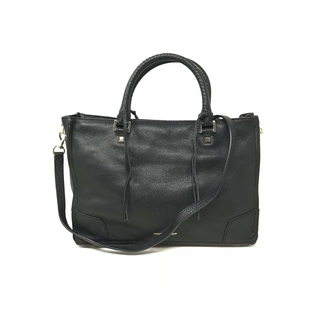 Rebecca Minkoff Fringe Regan Black Leather Tote Handbag HT26EFRS31: Rebecca Minkoff Fringe Regan Black Leather Tote Handbag HT26EFRS31 Introducing the Rebecca Minkoff Fringe Regan HT26EFRS31, a stylish black leather tote handbag designed for ladies. This stunning piec