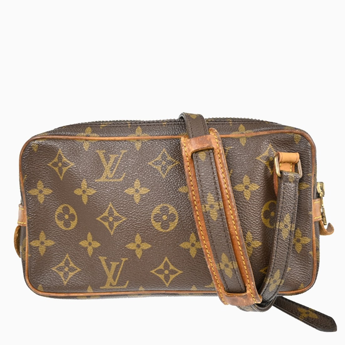 Louis Vuitton Marly Bandouliere Mini Monogram Leather Crossbody Bag Brown: Louis Vuitton Marly Bandouliere Mini Monogram Leather Crossbody Bag Brown This Louis Vuitton Marly Bandouliere shoulder bag features the classic Monogram pattern and is crafted from leather with a can
