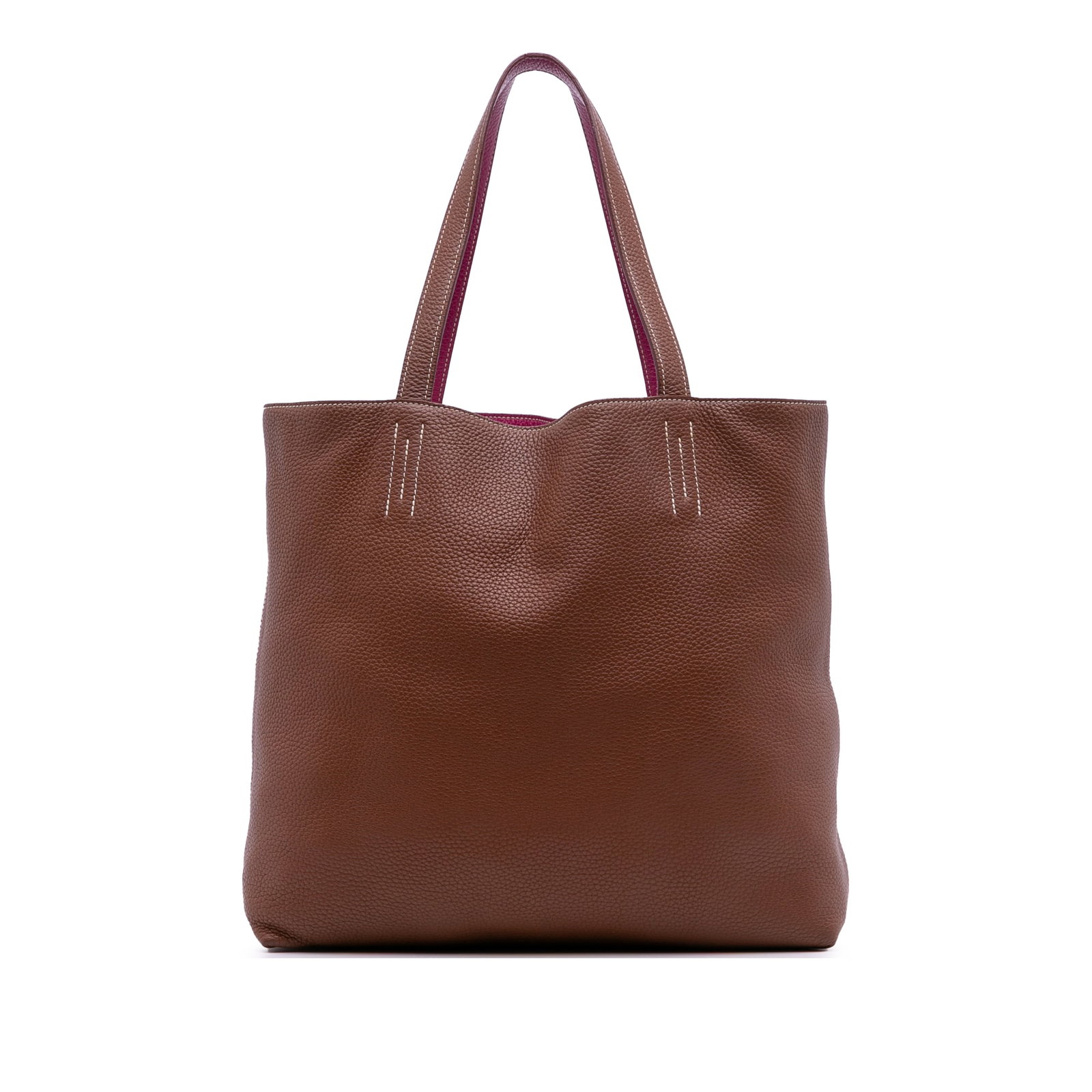 Hermes Clemence Double Sens 36 Brown Leather Tote Bag: Hermes Clemence Double Sens 36 Brown Leather Tote Bag The Hermes Clemence Double Sens 36 is a stylish and versatile bag crafted from high-quality clemence leather. This bag features flat handles and a